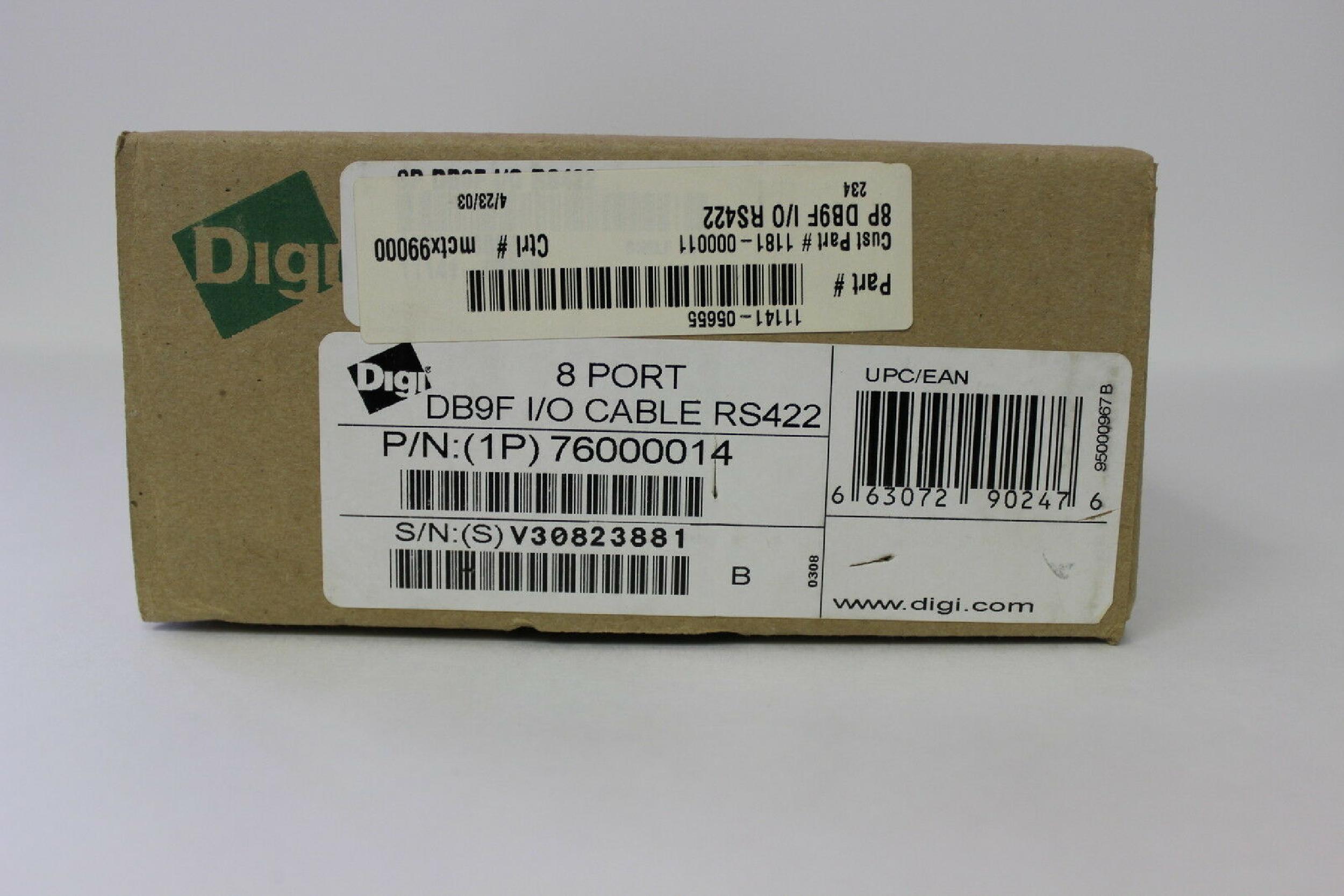 DIGI INTERNATIONAL 76000014 8 PORT DB9F I/O CABLE RS422 OPEN BOX