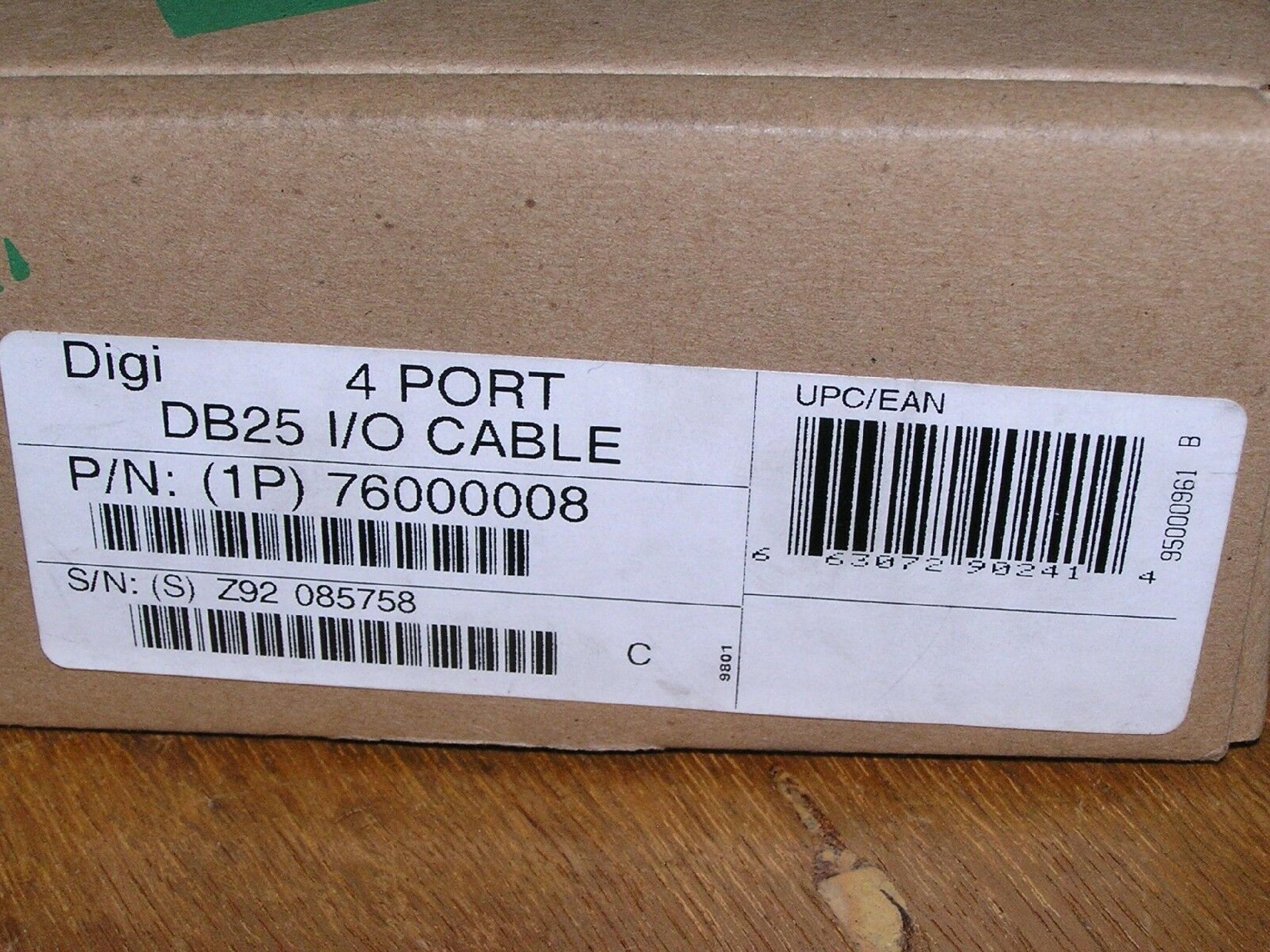 DIGI INTERNATIONAL 76000008 4 PORT DB25 SERIAL I/O CABLE OPEN BOX