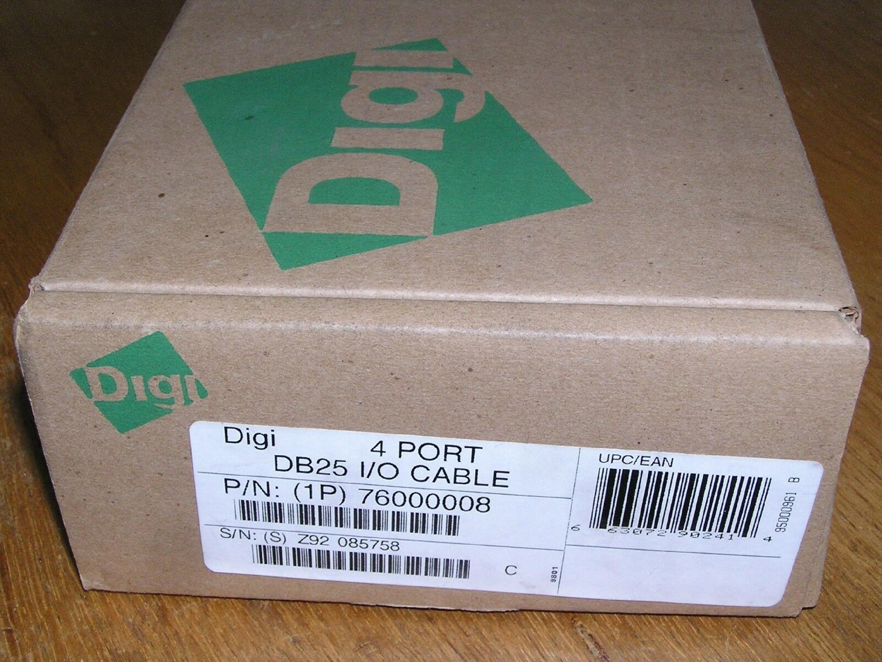 DIGI INTERNATIONAL 76000008 4 PORT DB25 SERIAL I/O CABLE OPEN BOX