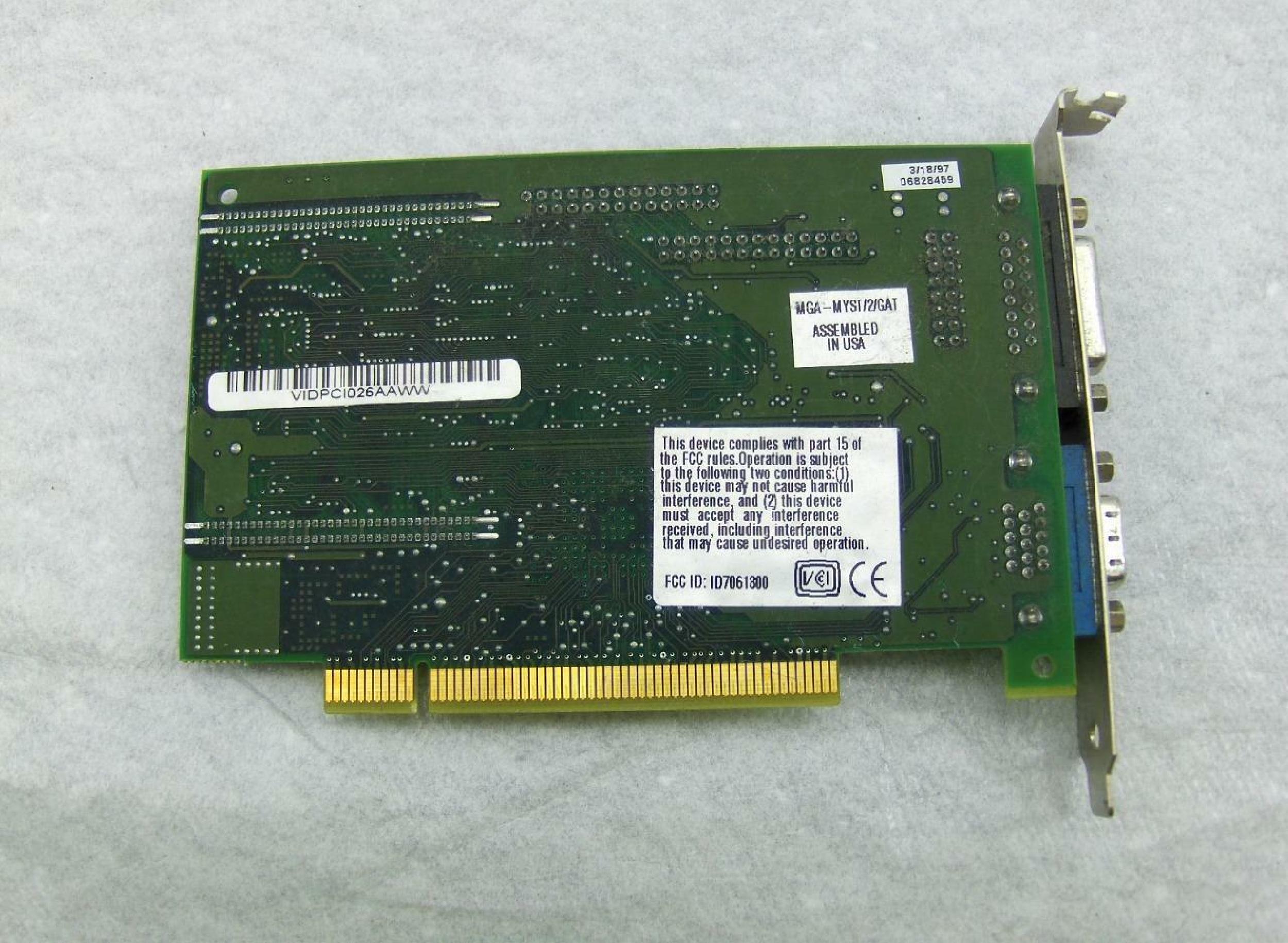 MATROX MGA-MYST/2/GAT MYSTIQUE 2MB PCI VIDEO CARD WITH VGA AND OUTPUTS