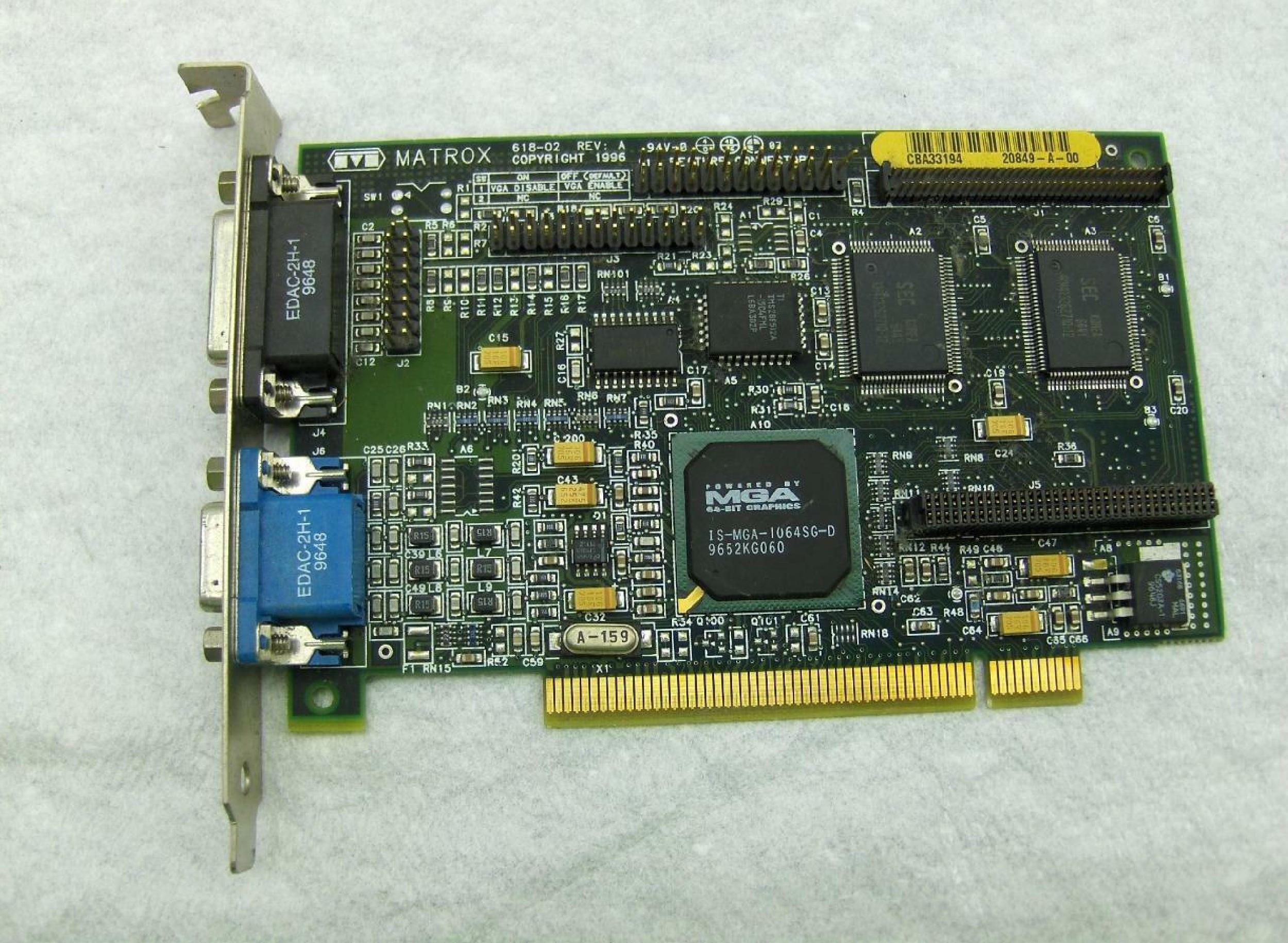 MATROX MGA-MYST/2/GAT MYSTIQUE 2MB PCI VIDEO CARD WITH VGA AND OUTPUTS