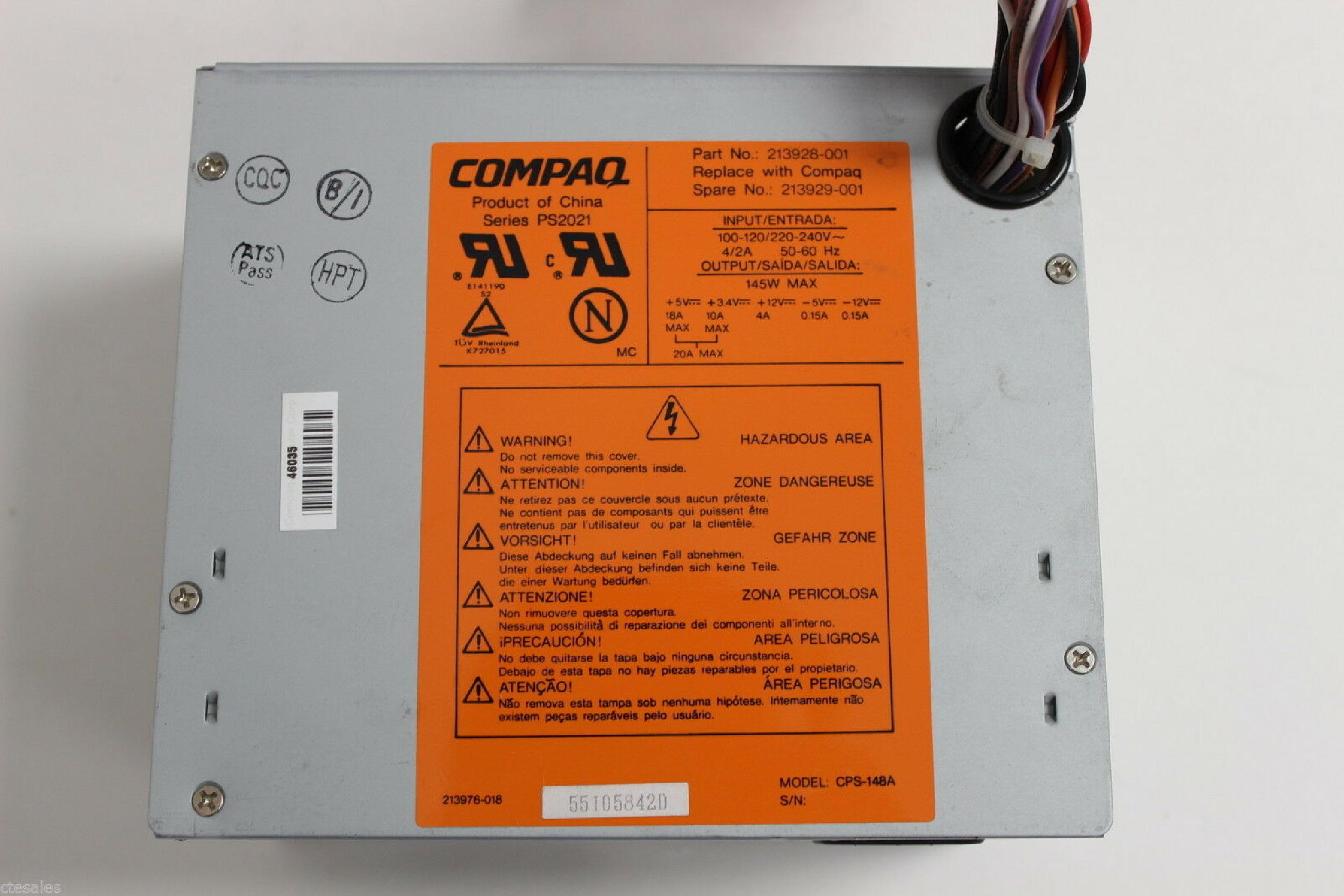 COMPAQ / HEWLETT PACKARD / HP 213929-001 POWER SUPPLY 145 WATT 