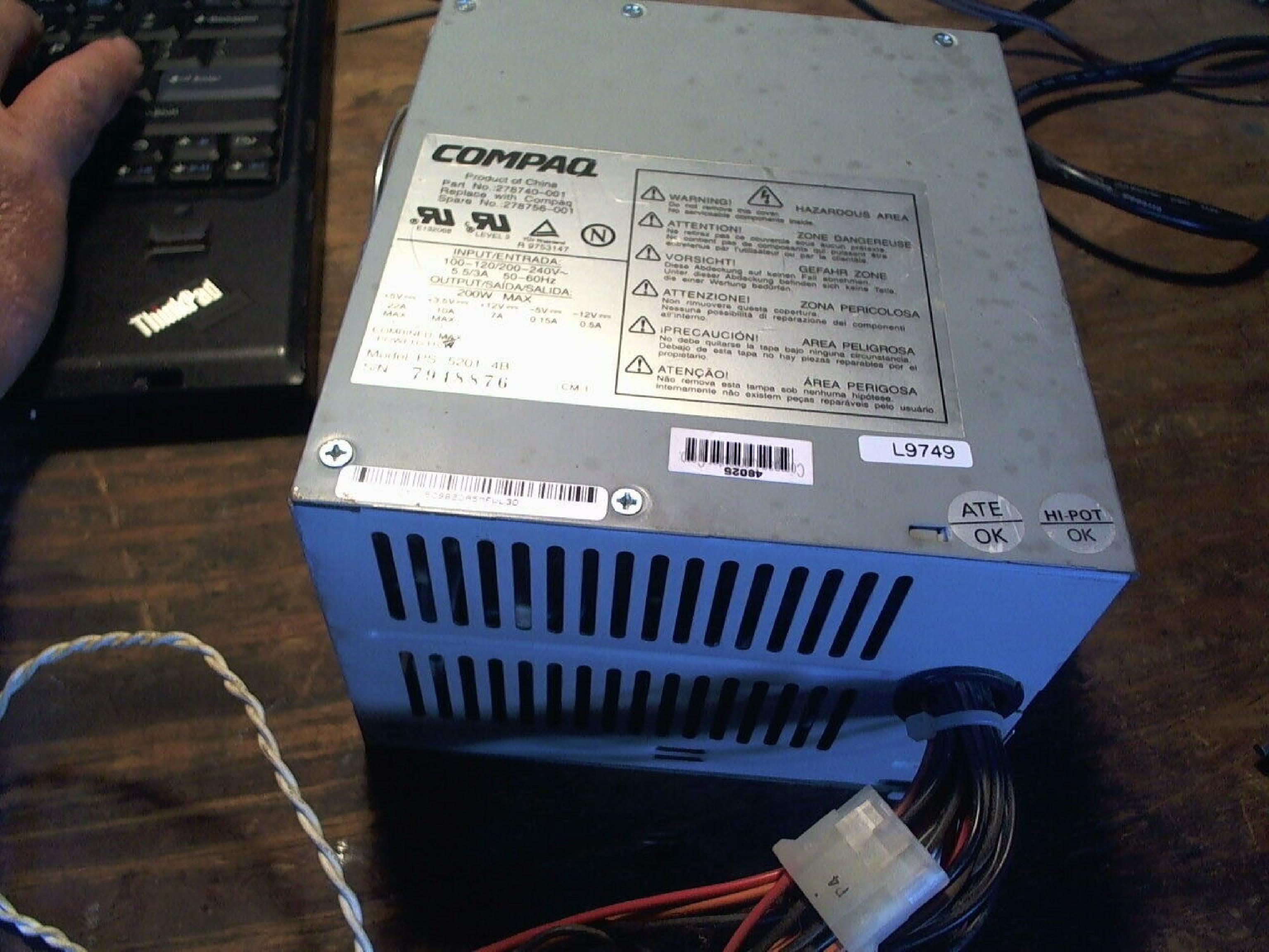 COMPAQ / HEWLETT PACKARD / HP 278740-001 POWER SUPPLY 200W ATX