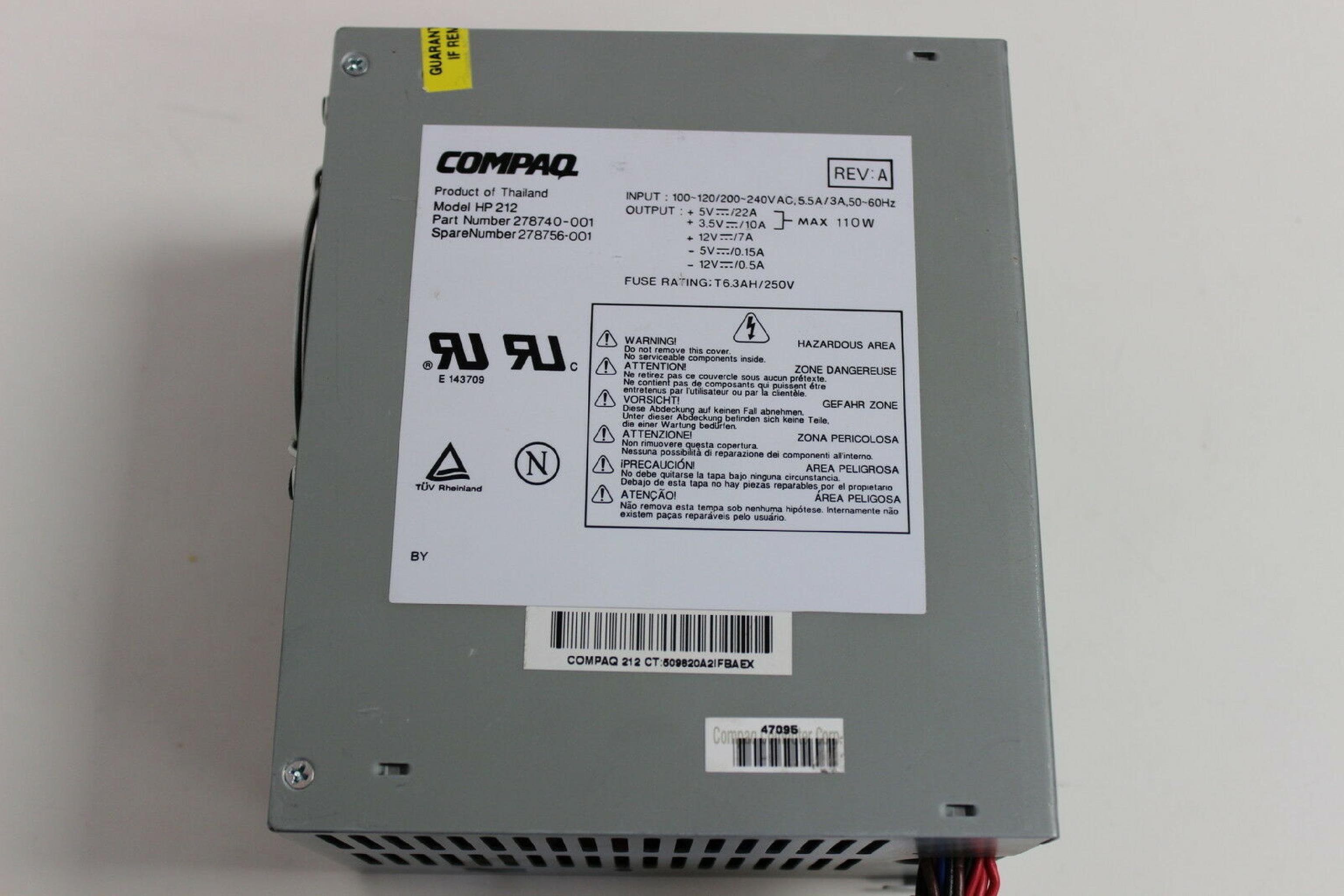 COMPAQ / HEWLETT PACKARD / HP 278740-001 POWER SUPPLY 200W ATX