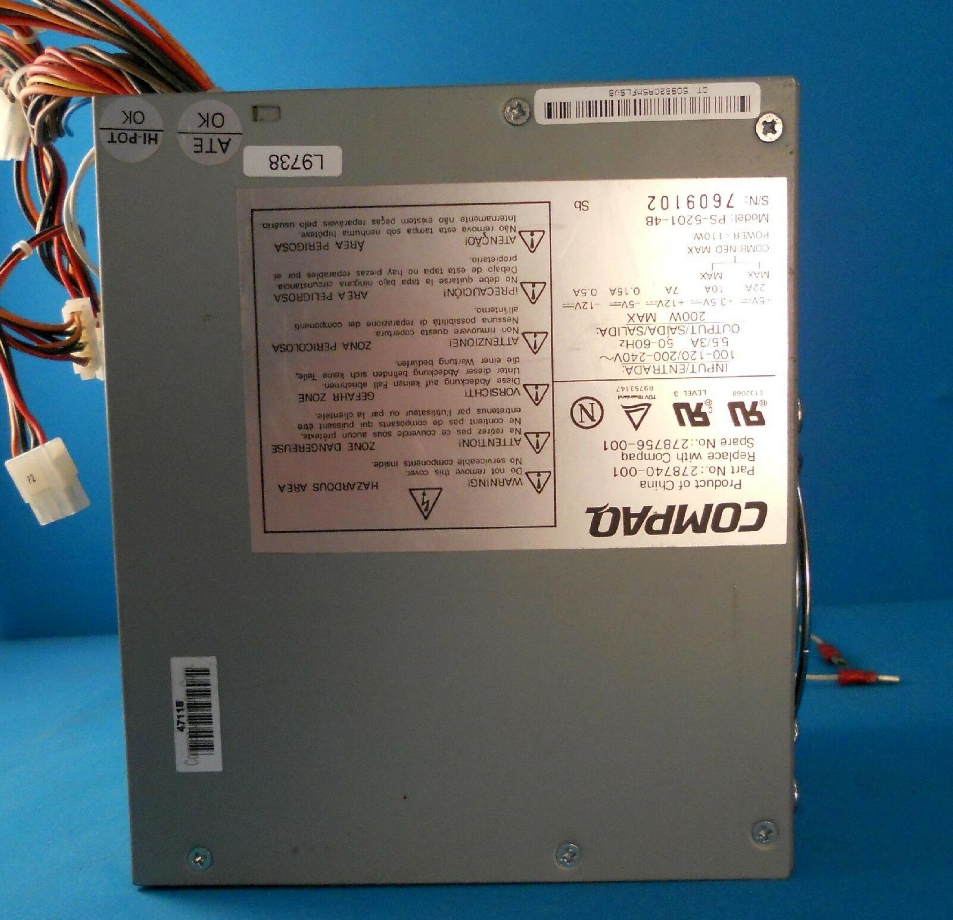 COMPAQ / HEWLETT PACKARD / HP 278740-001 POWER SUPPLY 200W ATX