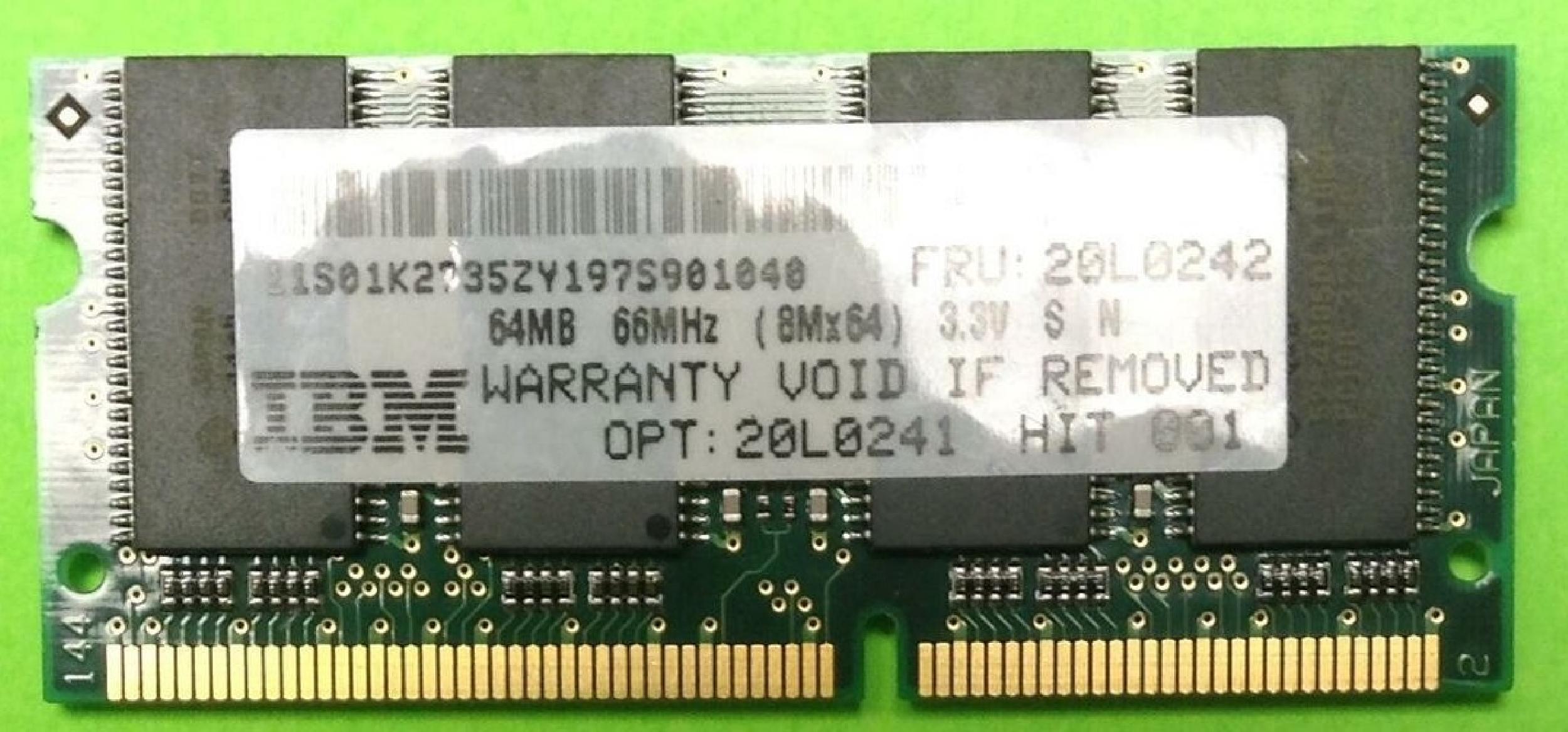 IBM 20L0242 64MB 66MNP SDRAM SO-DIMM TP 770-600-560-570-240-390-1400-1500