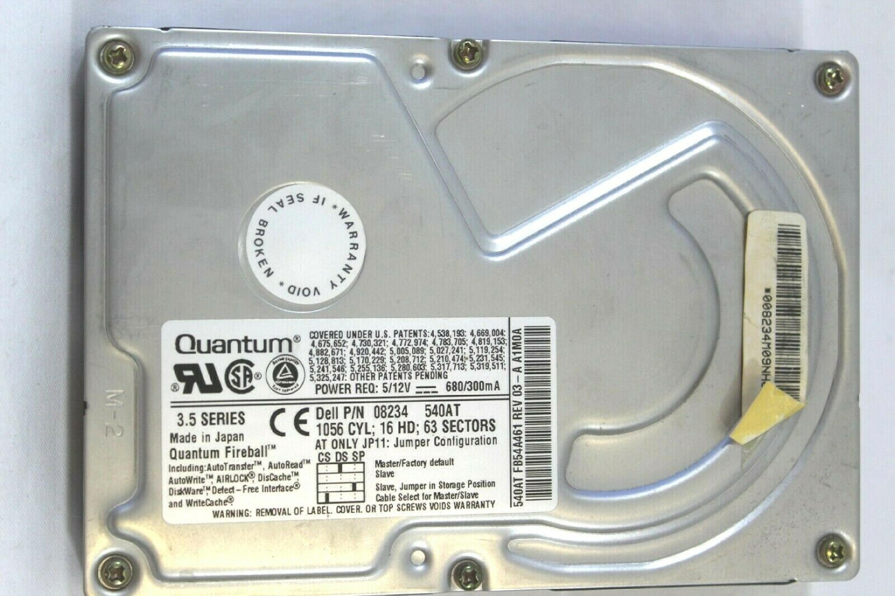 QUANTUM FB54A461 540MB IDE DRIVE 3.5