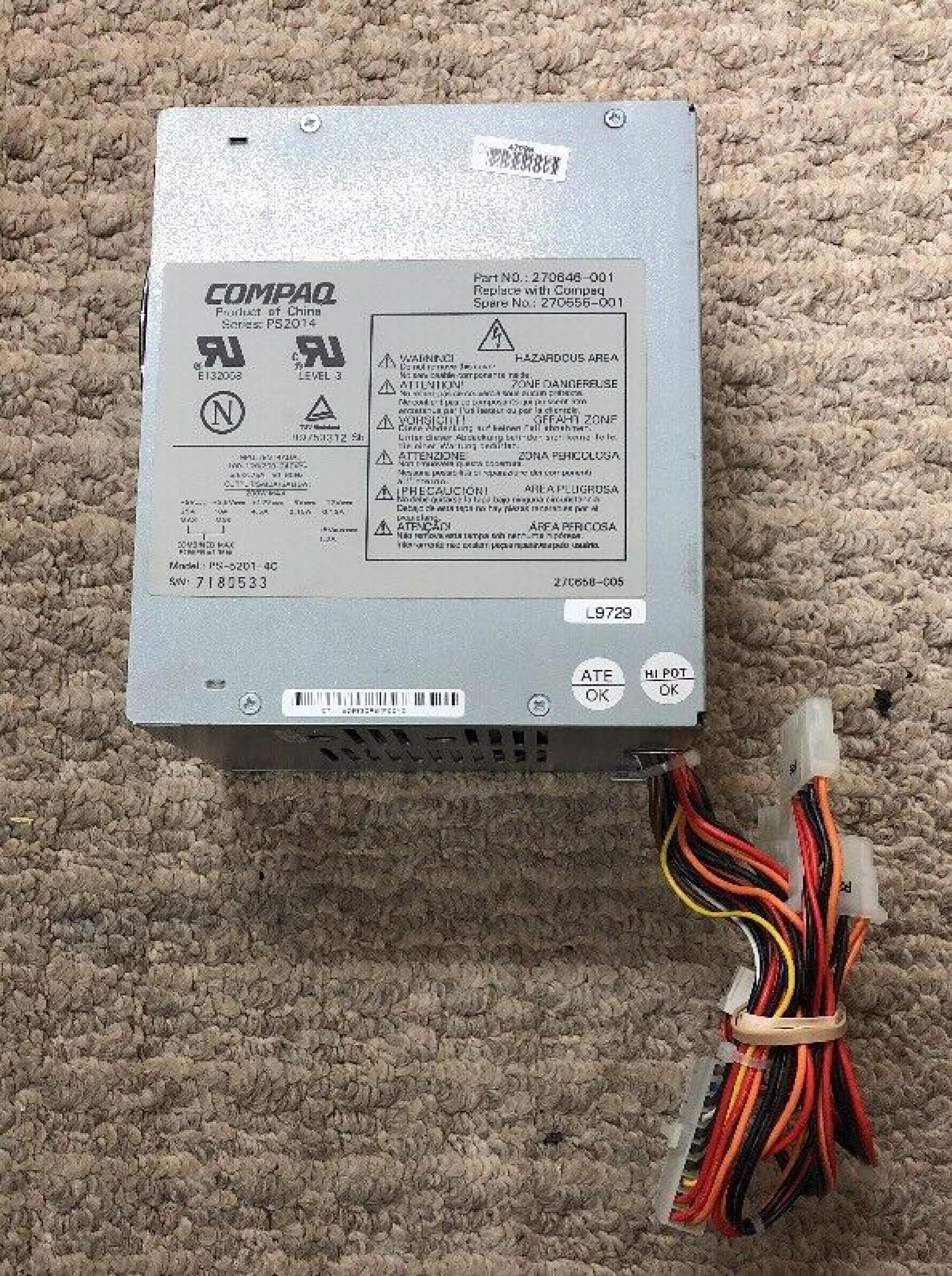 COMPAQ / HEWLETT PACKARD / HP 270656-001 200W ATX POWER SUPPLY