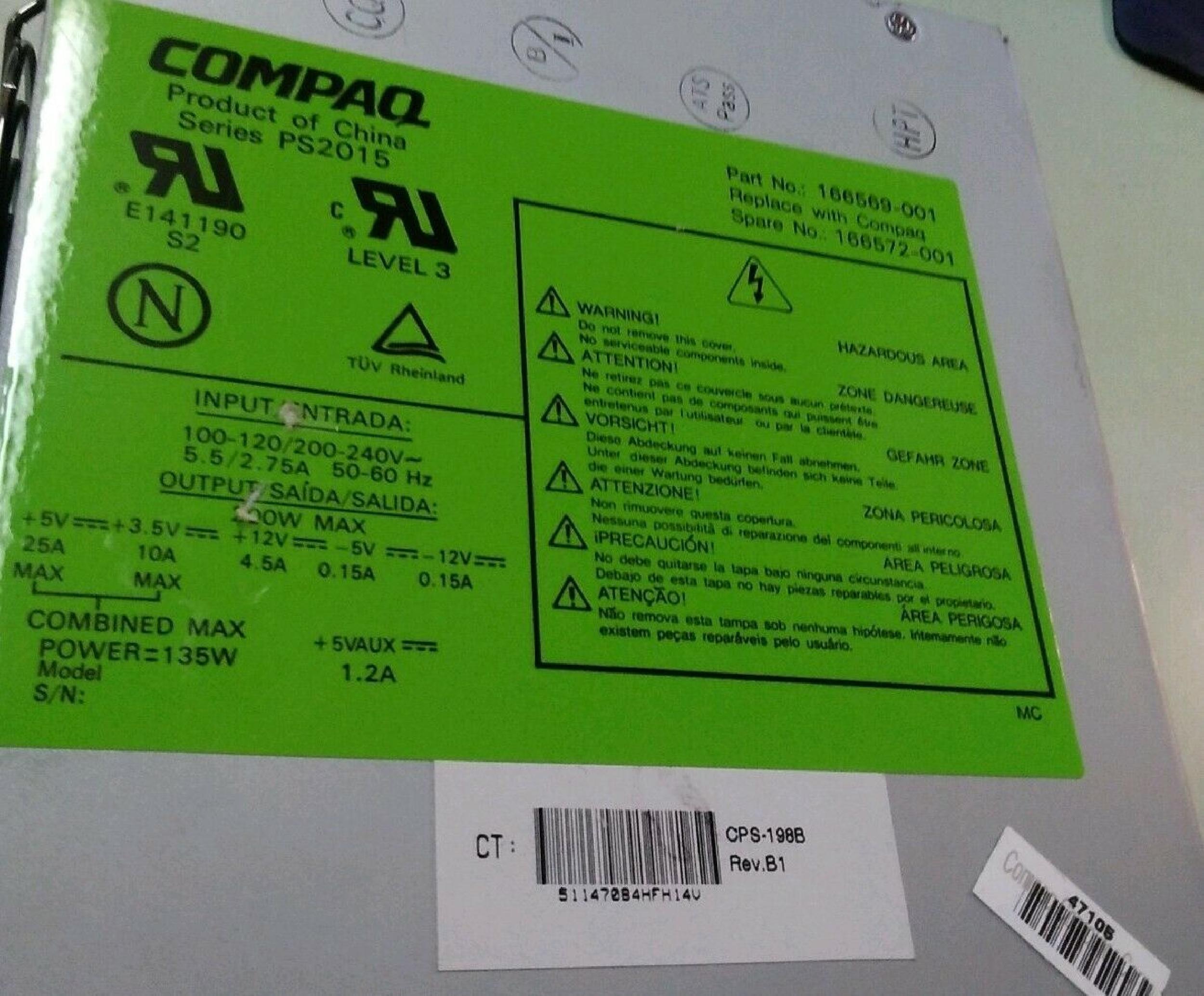 COMPAQ / HEWLETT PACKARD / HP 166569-001 POWER SUPPLY