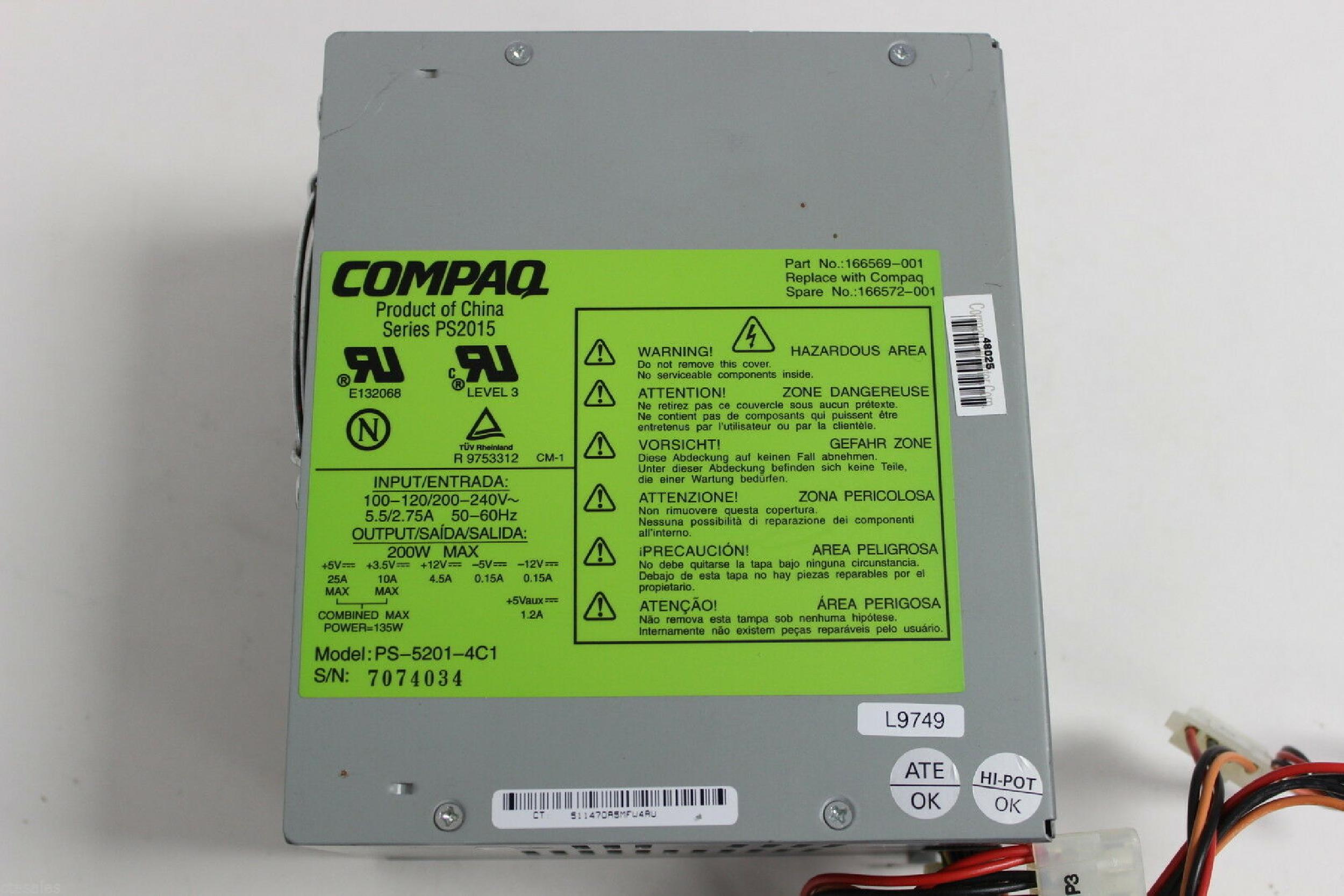 COMPAQ / HEWLETT PACKARD / HP 166572-001 POWER SUPPLY