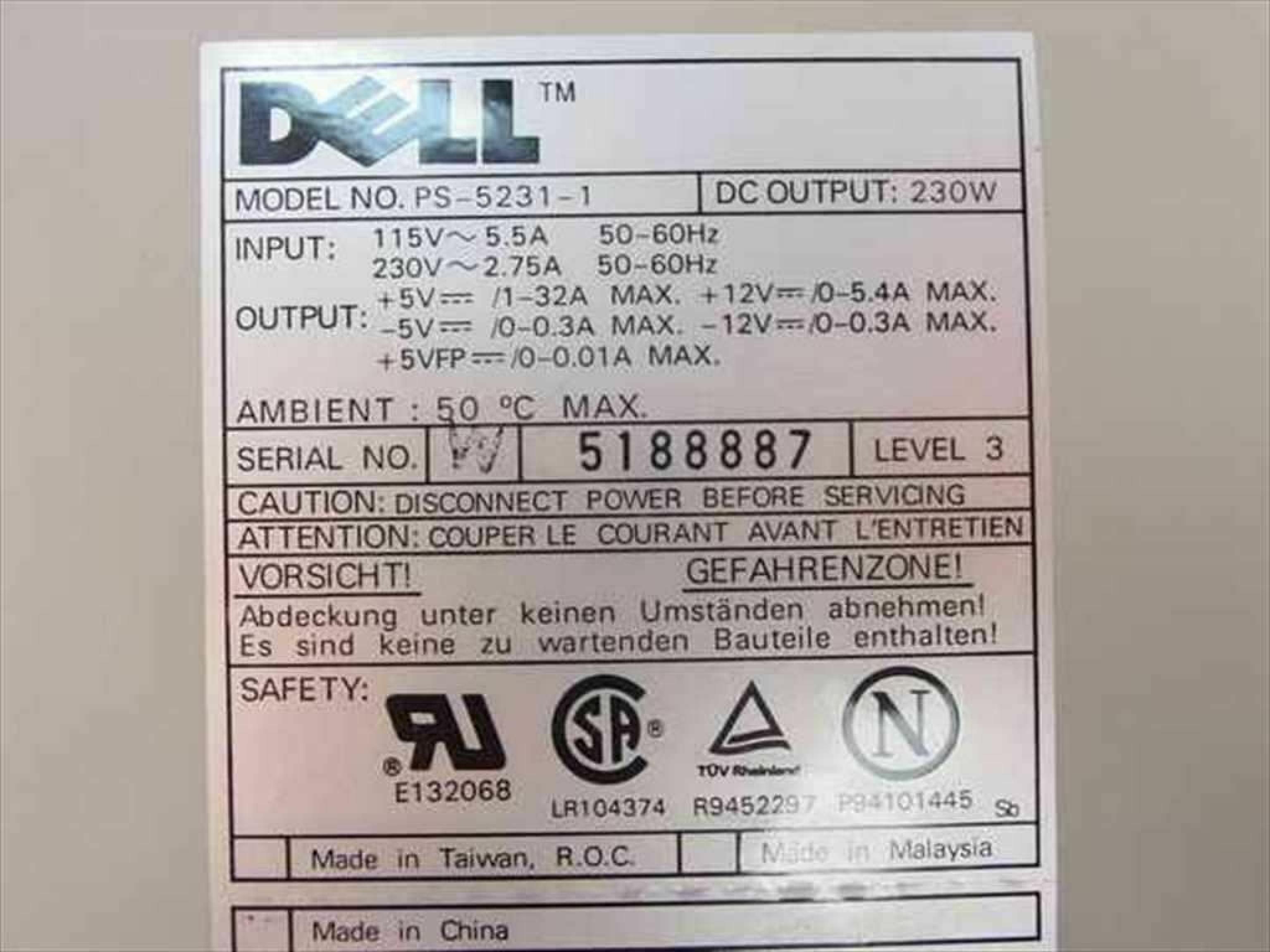 DELL PS-5231-1 POWER SUPPLY 230 WATT ATX 230W