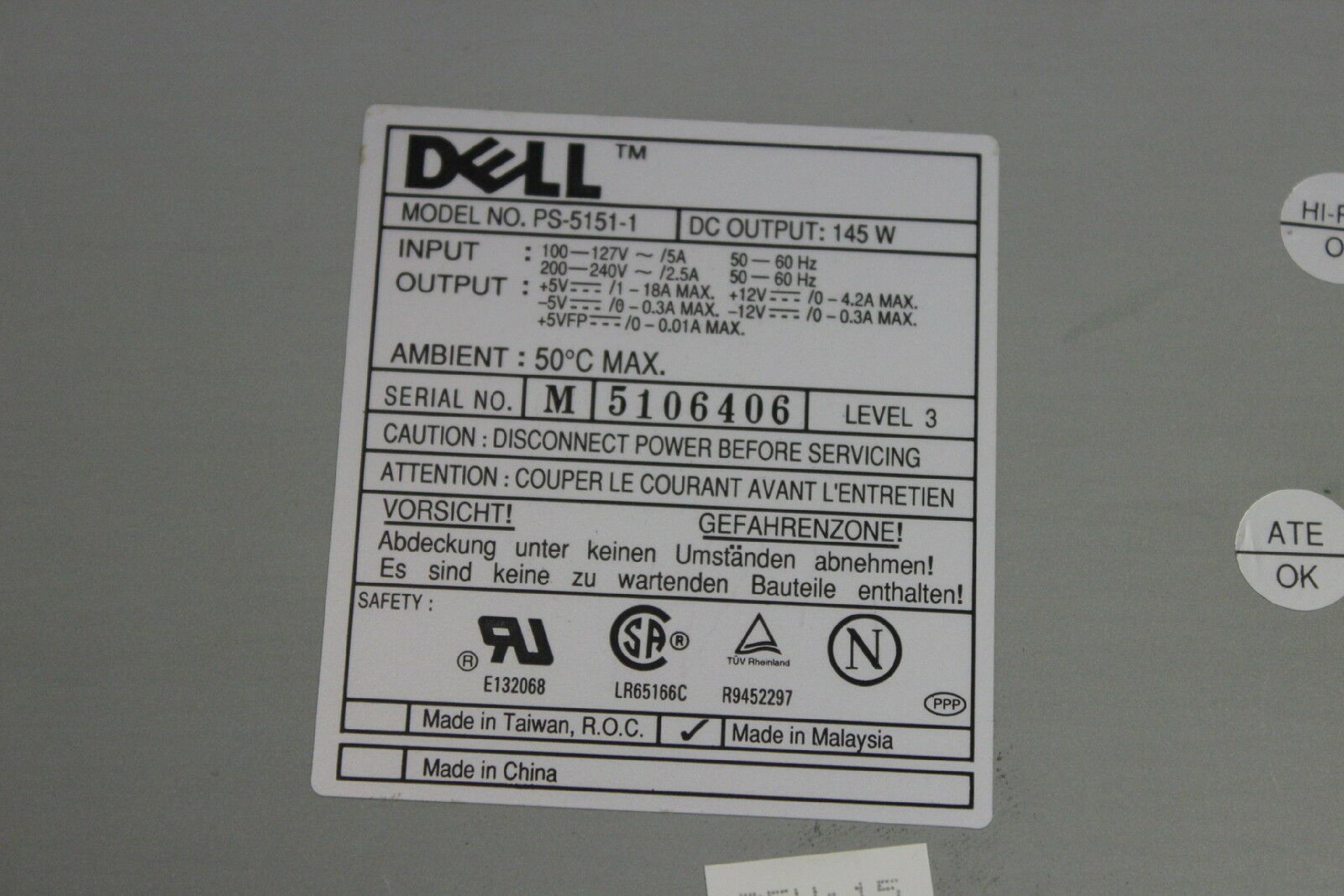 DELL 74510 POWER SUPPLY FOR XM575 GXM-5166 ETC