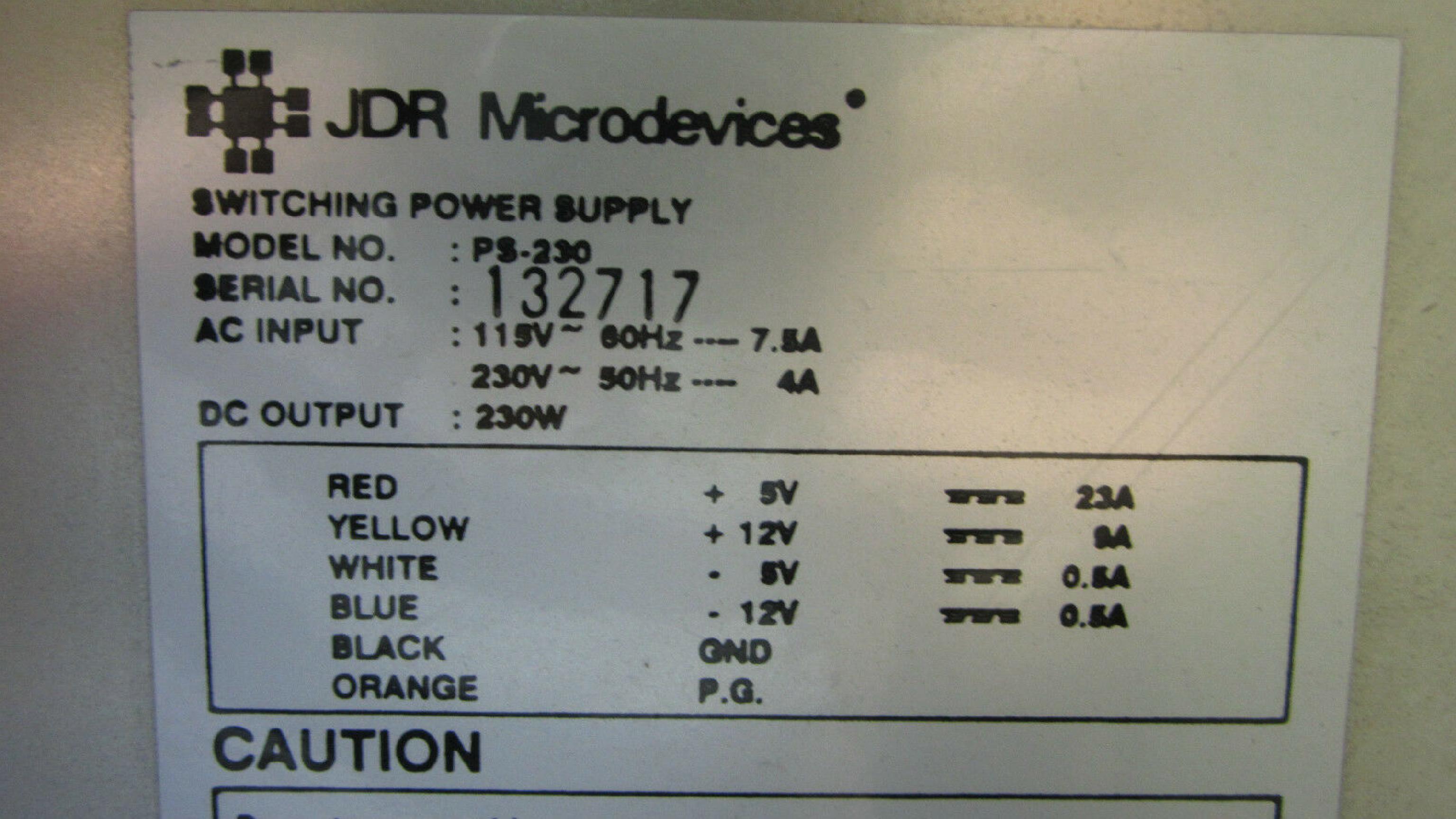 JDR MICRODEVICES PS-230 POWER SUPPLY