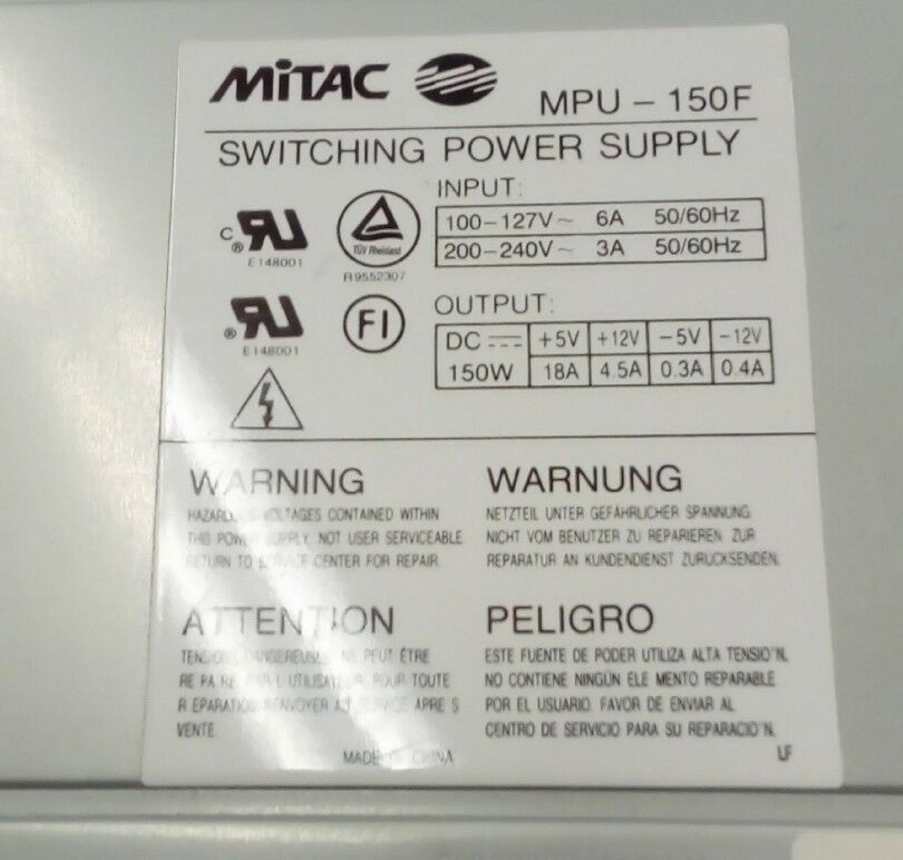 MITAC MPU-150F POWER SUPPLY NEEDS SWITCH/CABLE ONE DAY TO REPAIR