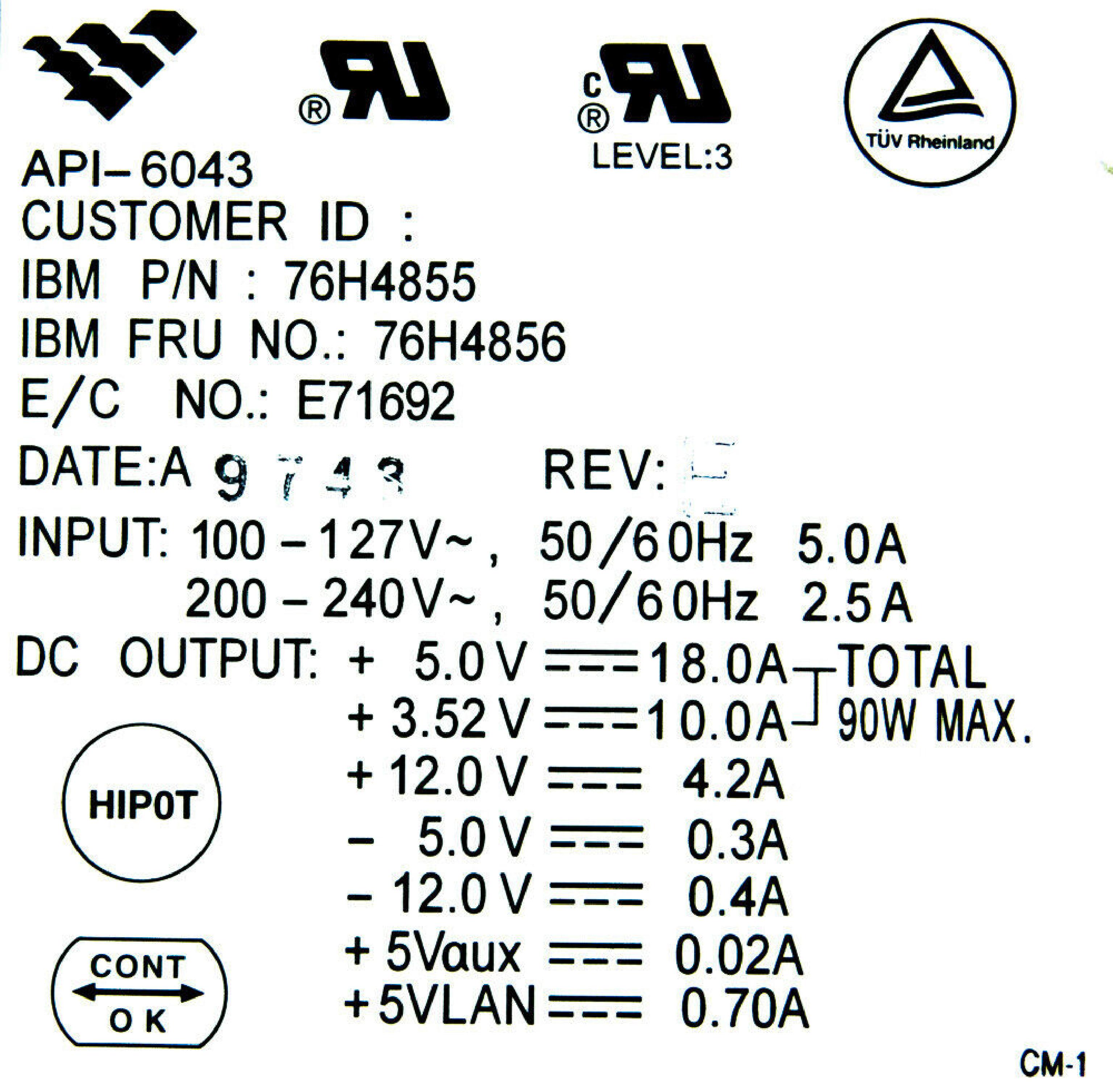 IBM 76H4856 POWER SUPPLY AT STYLE