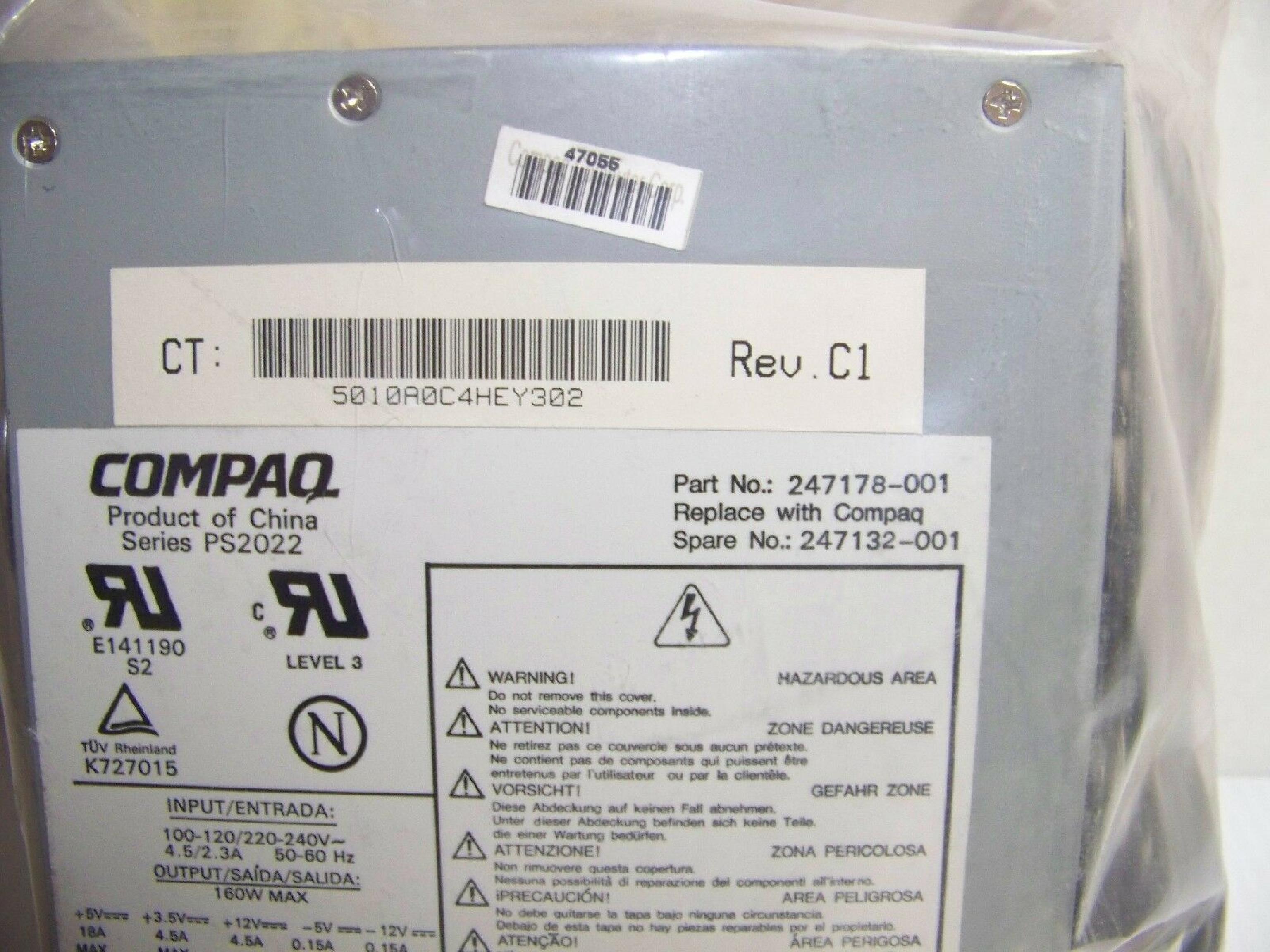 COMPAQ / HEWLETT PACKARD / HP 247178-001 POWER SUPPLY 160 WATT