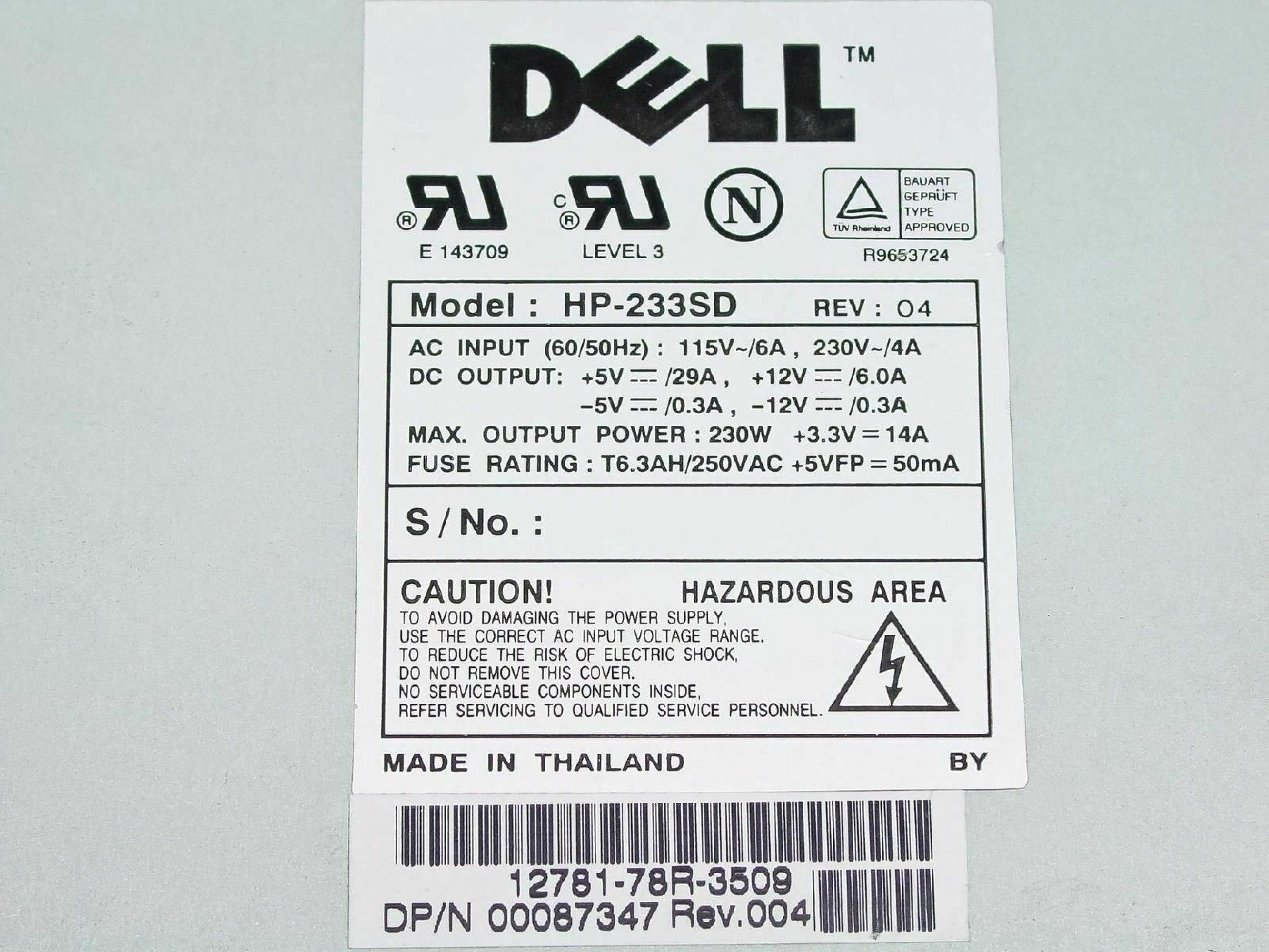 DELL HP-233SD POWER SUPPLY 230W