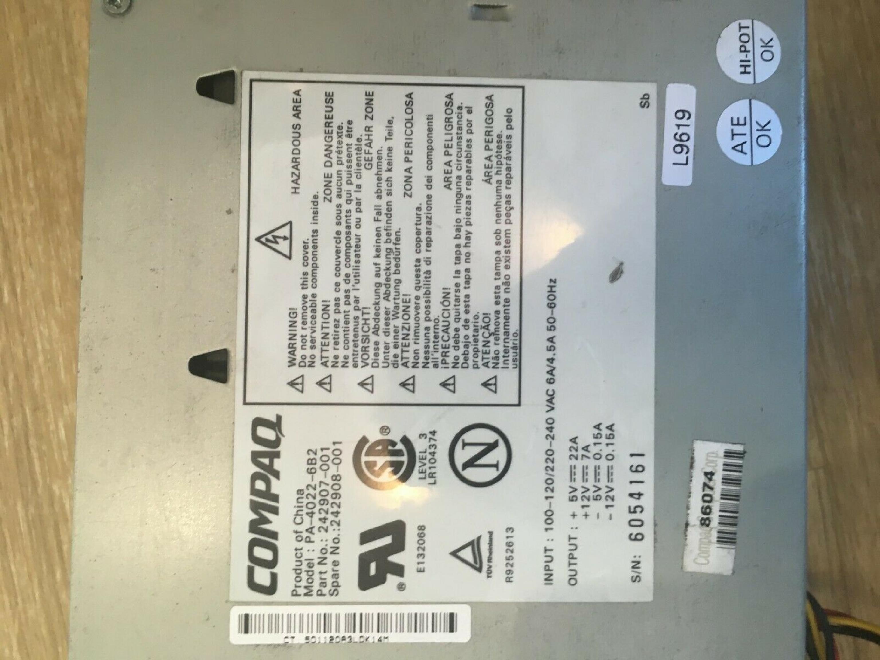 COMPAQ / HEWLETT PACKARD / HP PA-4022-6B2 AT POWER SUPPLY WITH REMOTE SWITCH