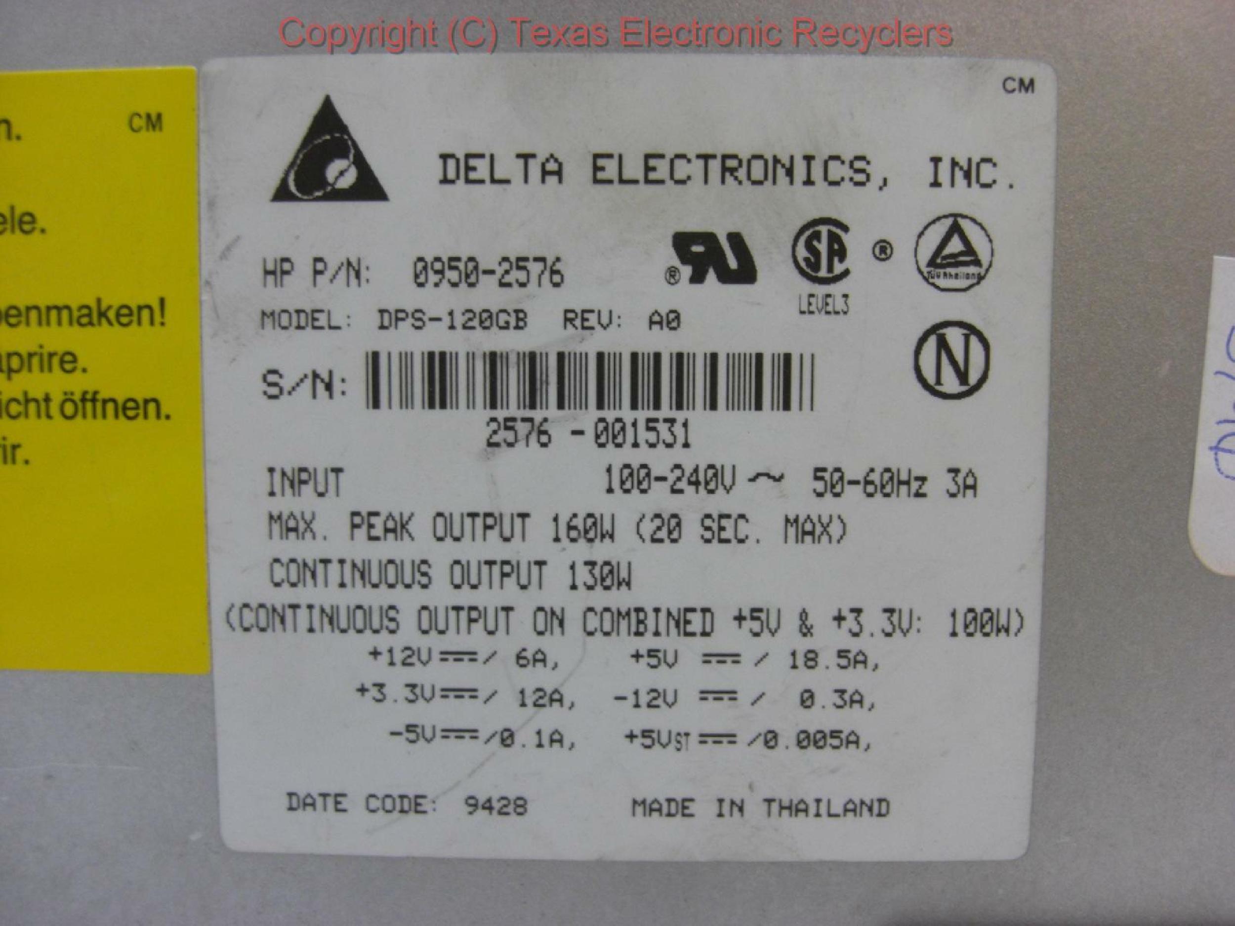DELTA ELECTRONICS DPS-120GB POWER SUPPLY