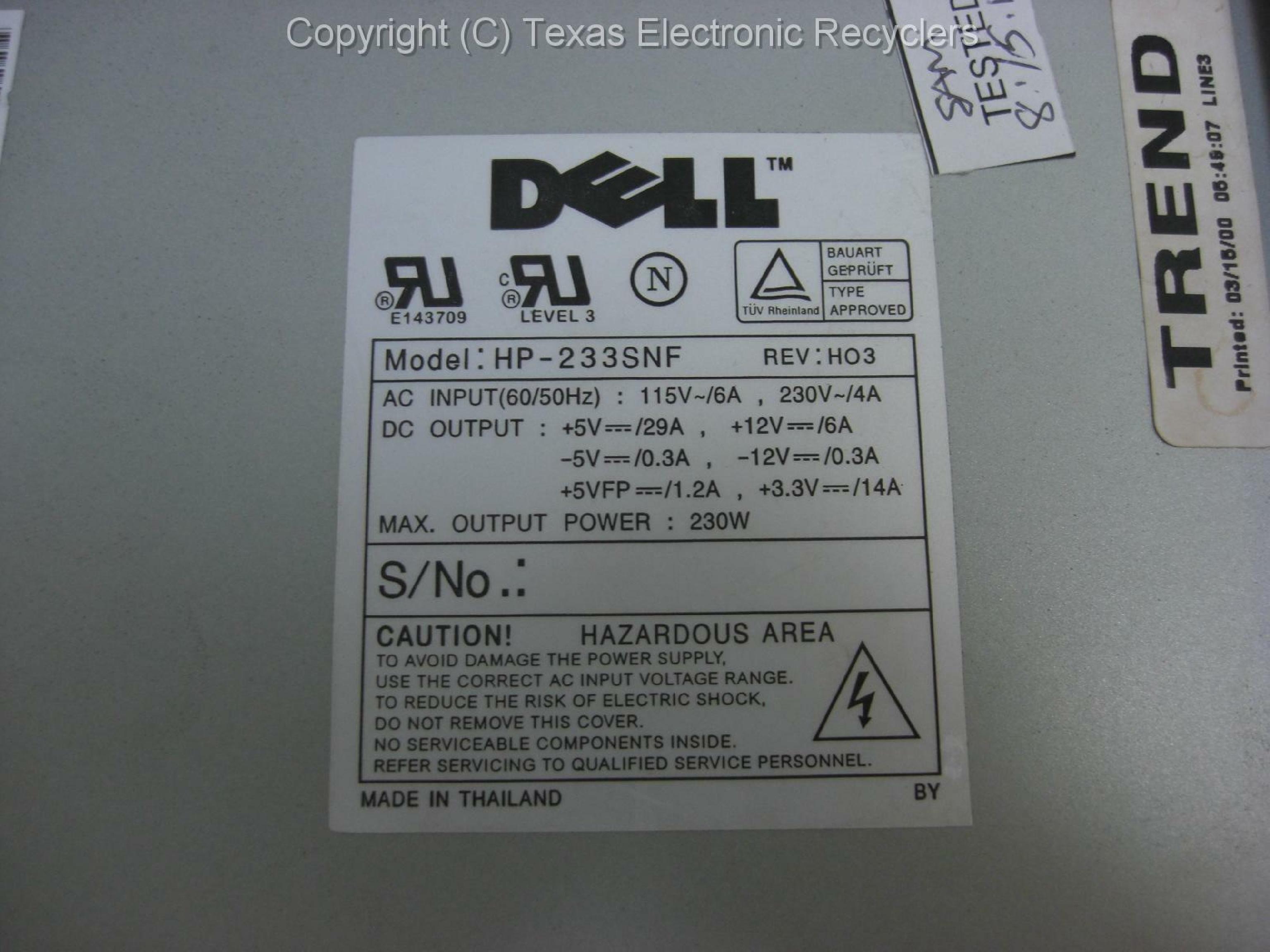 DELL HP-233SNF 230W ATX POWER SUPPLY 20 PIN