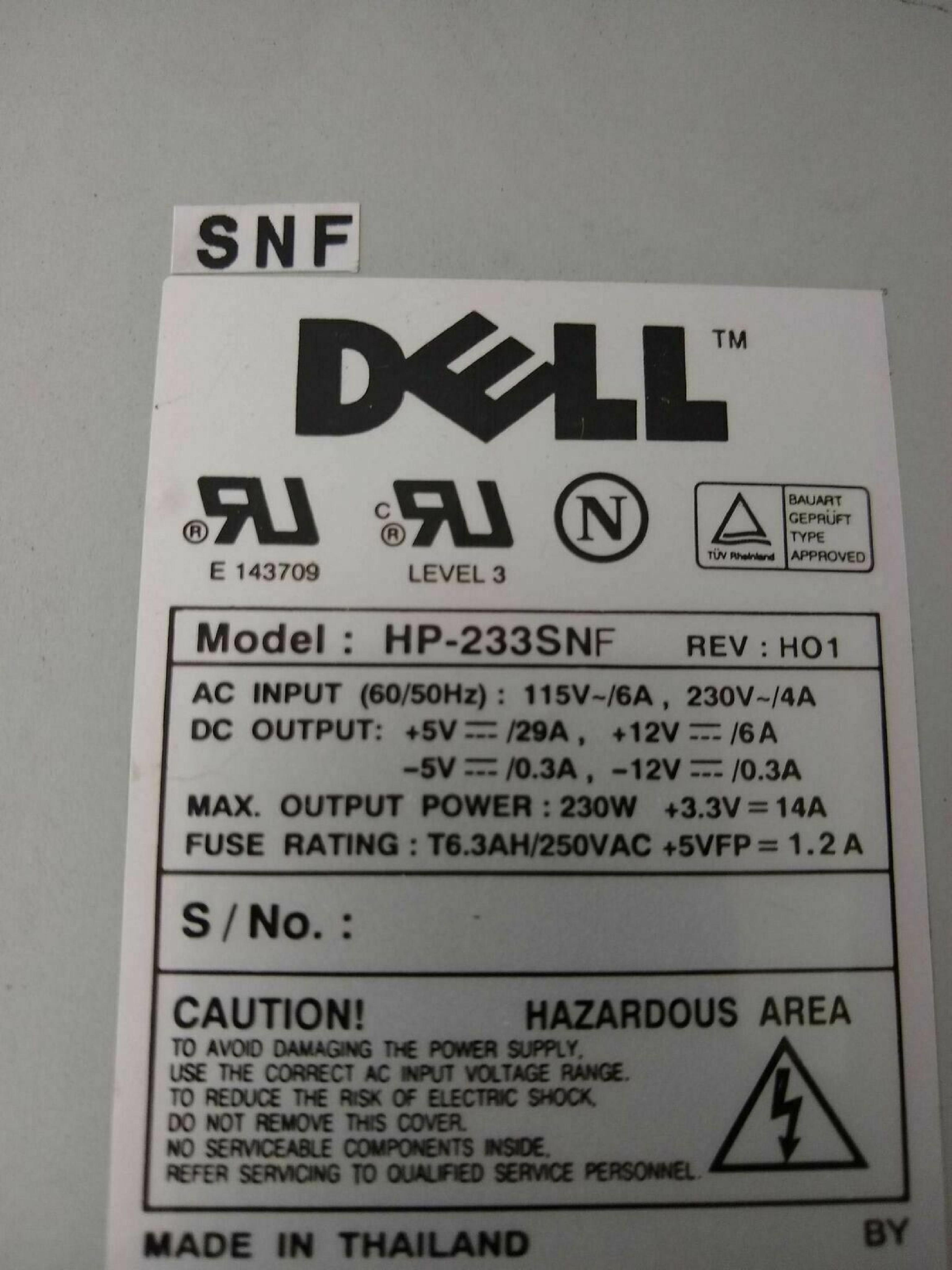 DELL HP-233SNF 230W ATX POWER SUPPLY 20 PIN