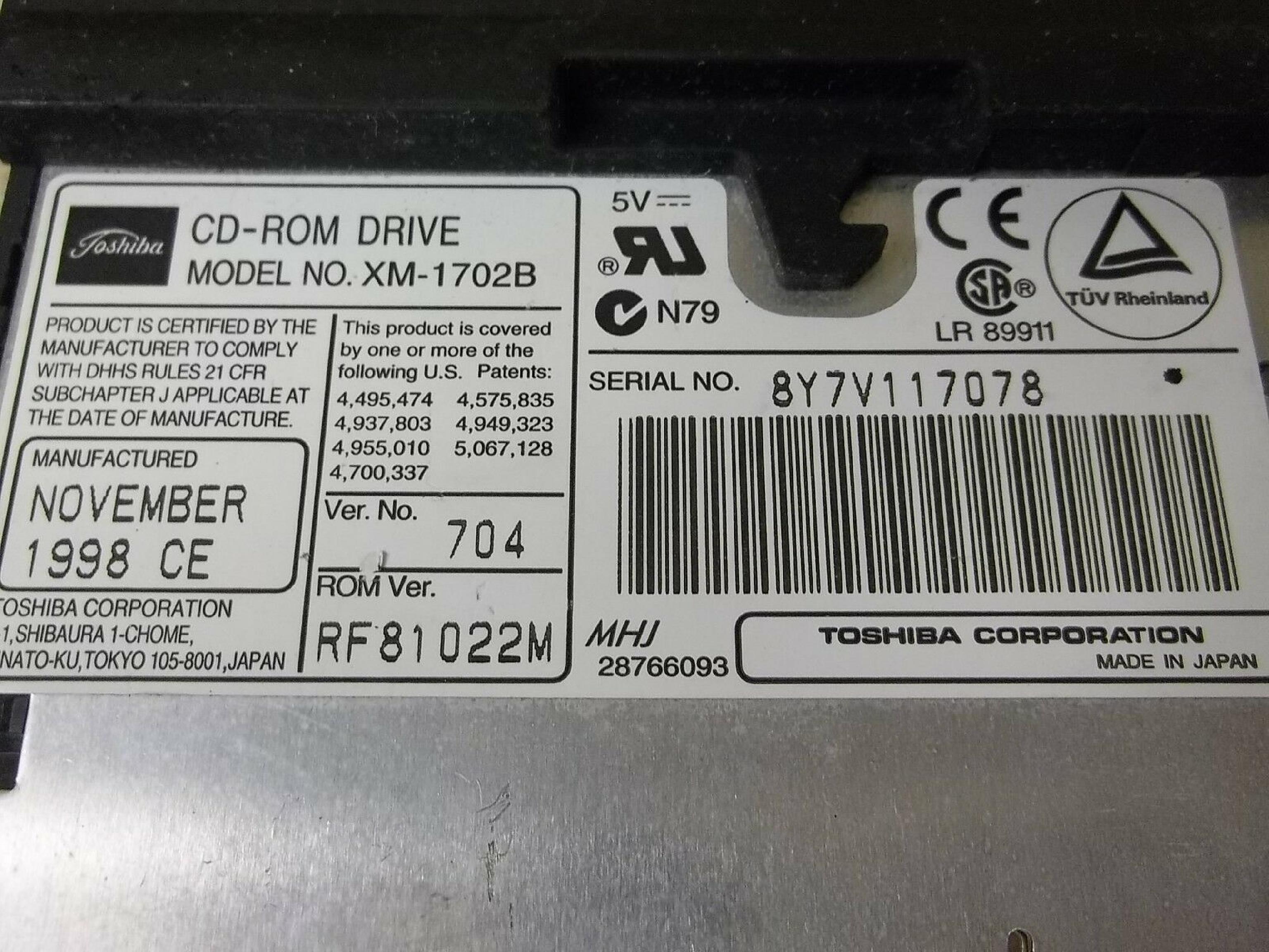 TOSHIBA / IBM XM-1702B 24X IDE CD-ROM DRIVE CDROM 2645-51U THINKPAD 600 FROM