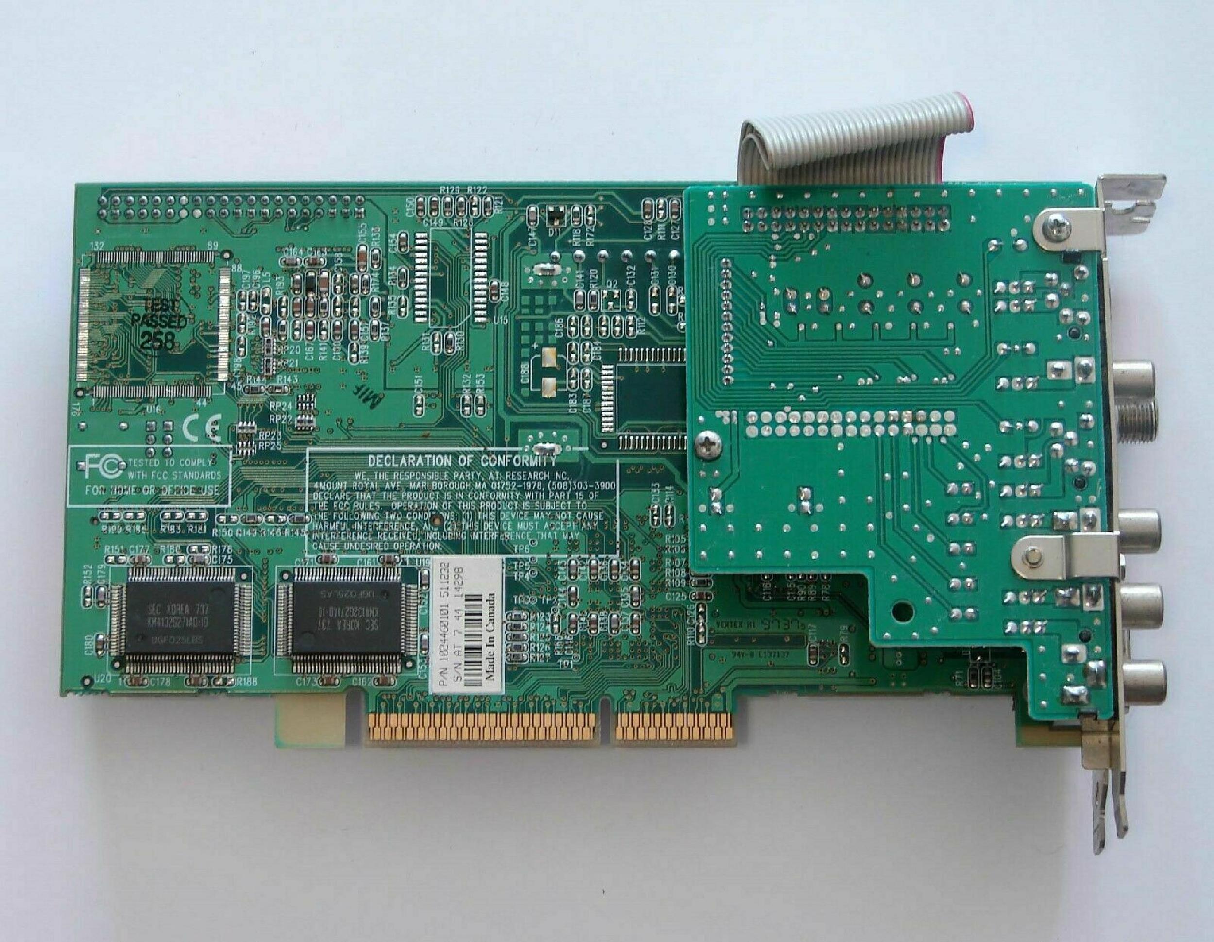 ATI 109-44600-00 TV CAPTURE CARD 8MB AGP VIDEO CARD WITH VGA OUTPUT