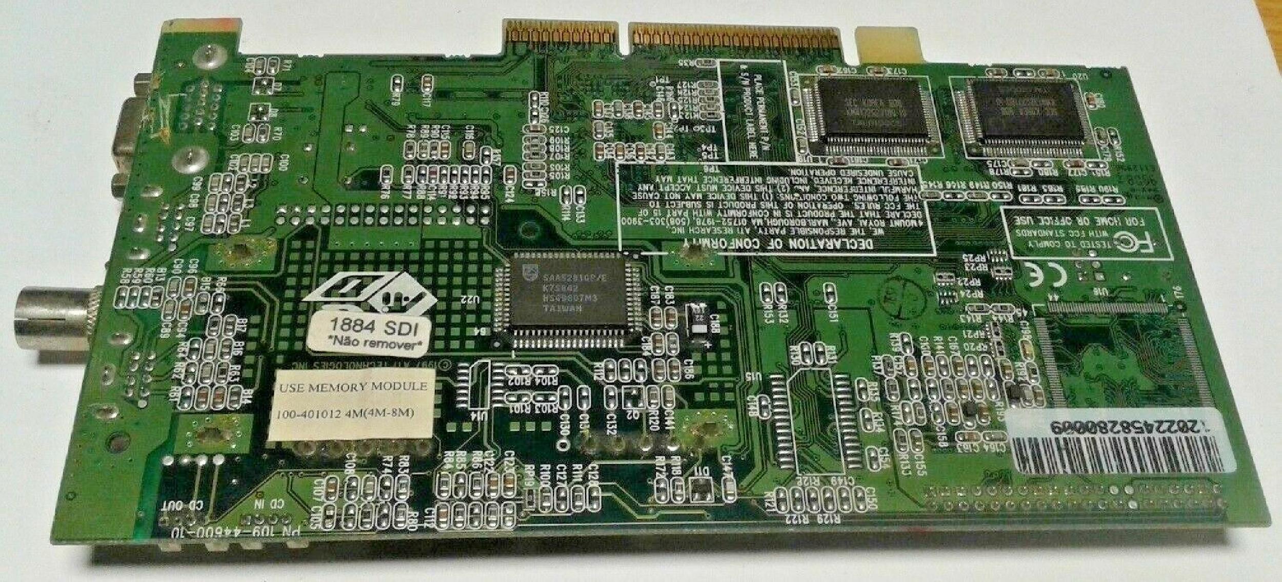 ATI 100-401012 TV CAPTURE CARD 8MB AGP VIDEO CARD WITH VGA OUTPUT