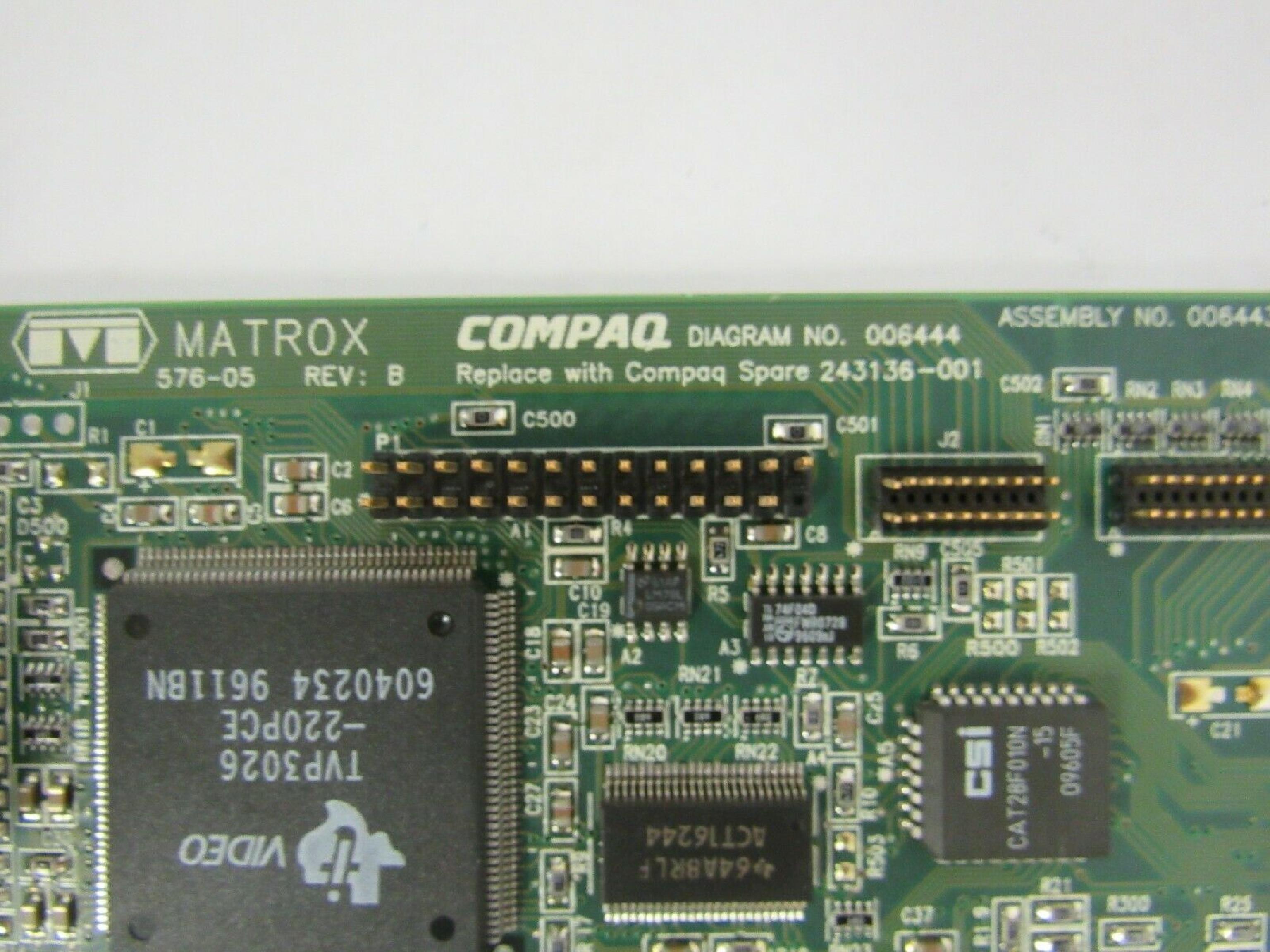 MATROX 576-05 2MB PCI VIDEO CARD WITH VGA AND OUTPUT OUTPUTS