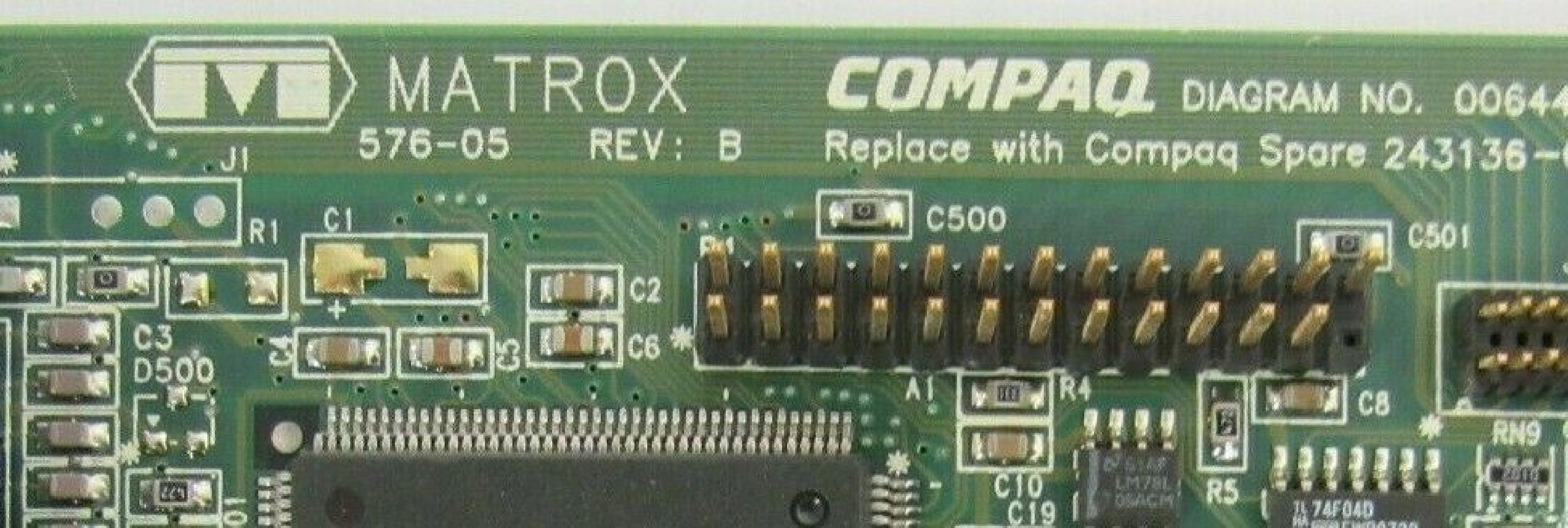 MATROX 576-05 2MB PCI VIDEO CARD WITH VGA AND OUTPUT OUTPUTS