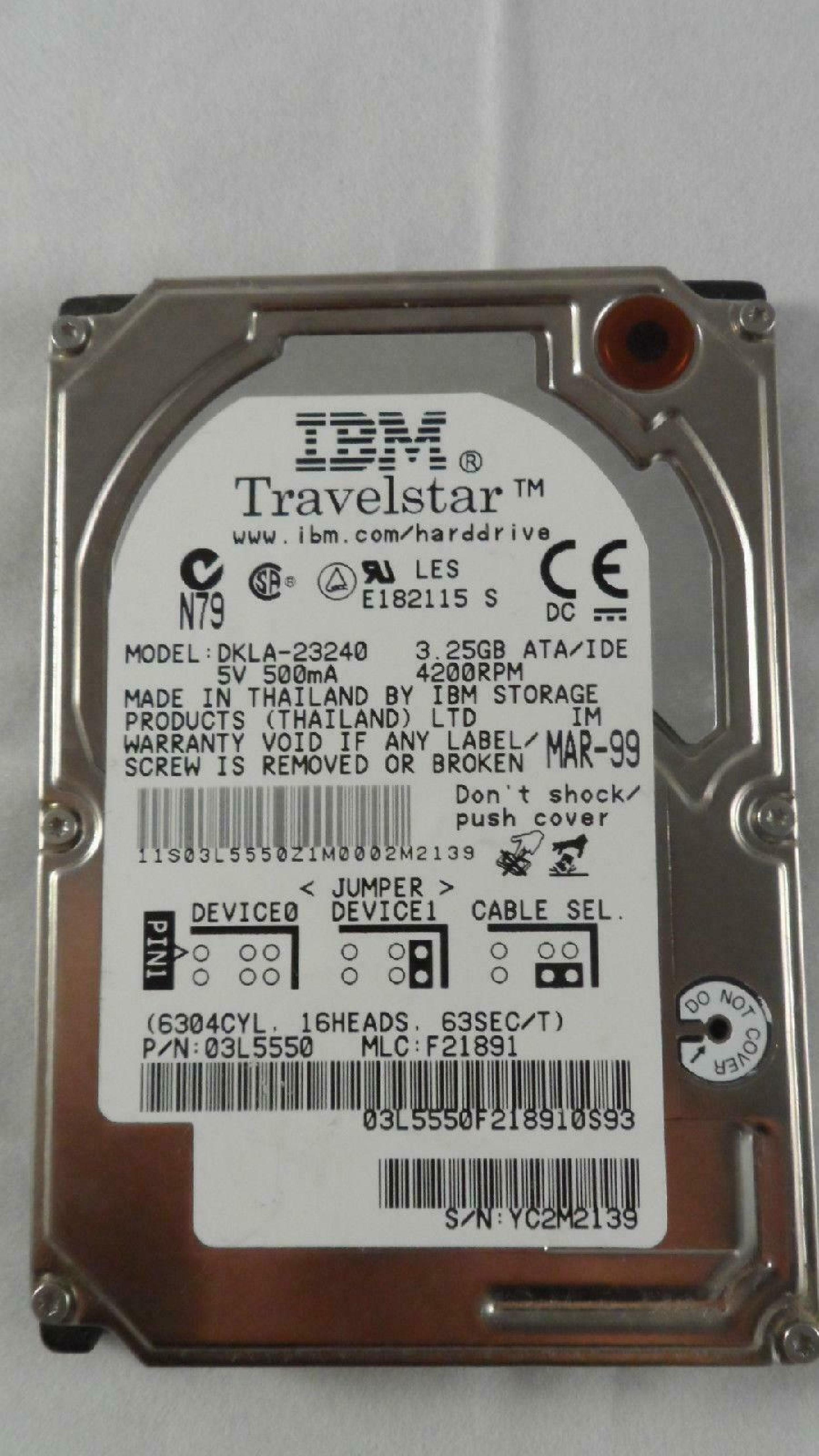 IBM 03L5550 3.25GB ATA/IDE 2.5 INCH LAPTOP HARD DRIVE 3250MB TRAVELSTAR 2.5INCH 4200RPM