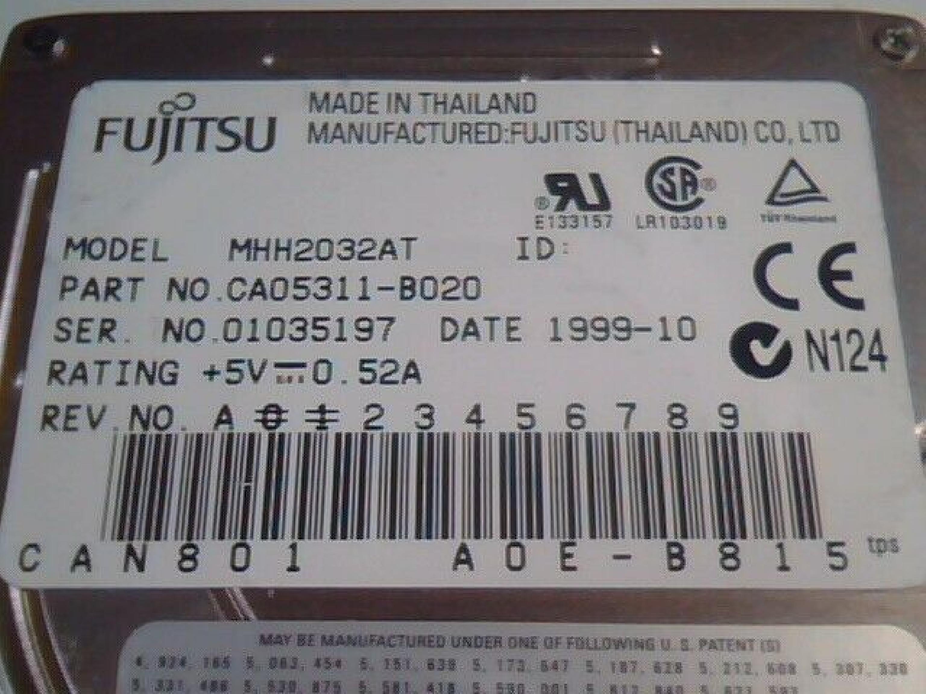 FUJITSU CA05311-B020 3.2GB ATA/IDE 2.5 INCH LAPTOP HARD DRIVE IDE 9.5MM 4200RPM