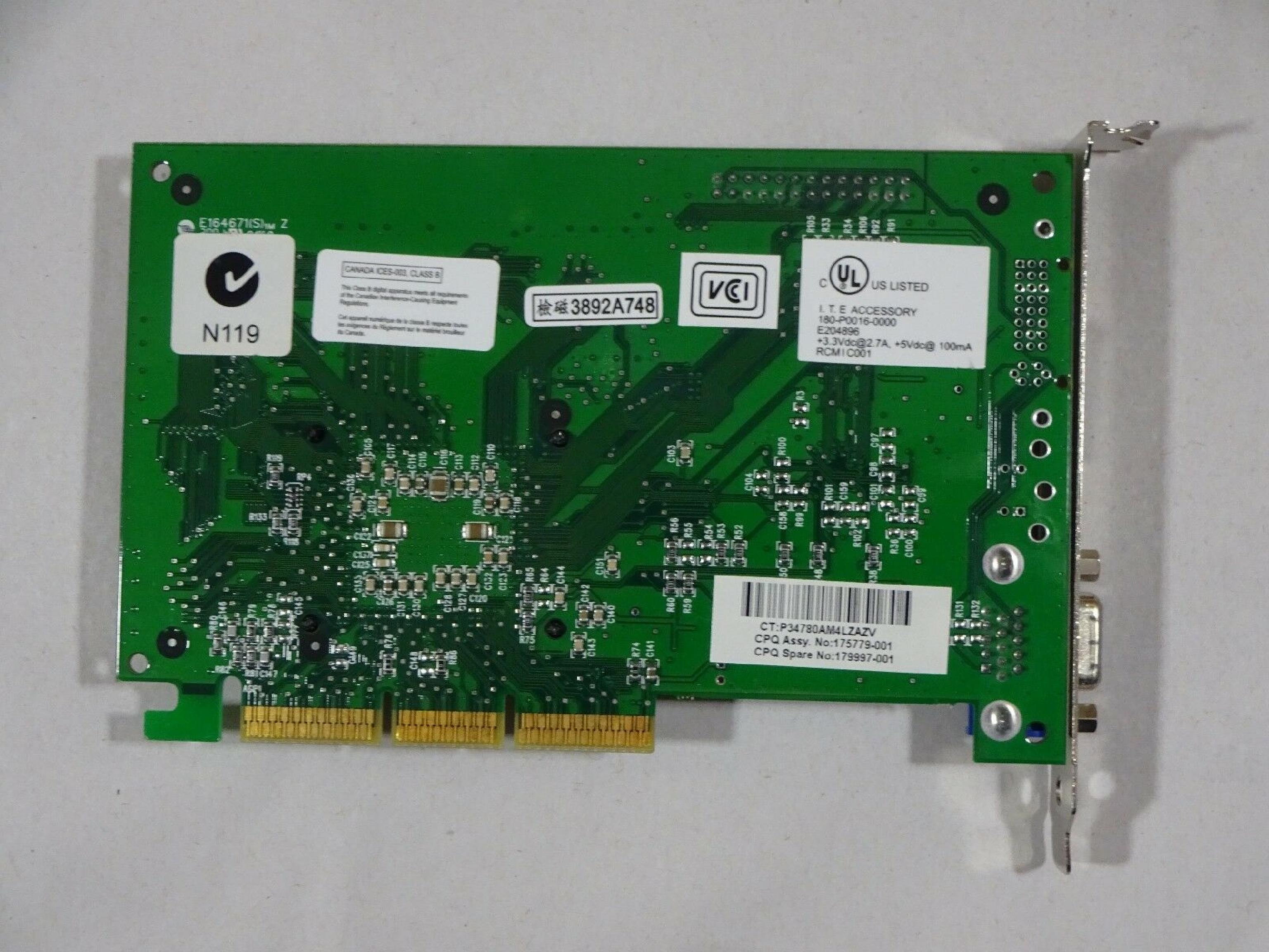 NVIDIA 180-P0016-0000-B 16MB AGP VIDEO CARD WITH VGA OUTPUT CAR