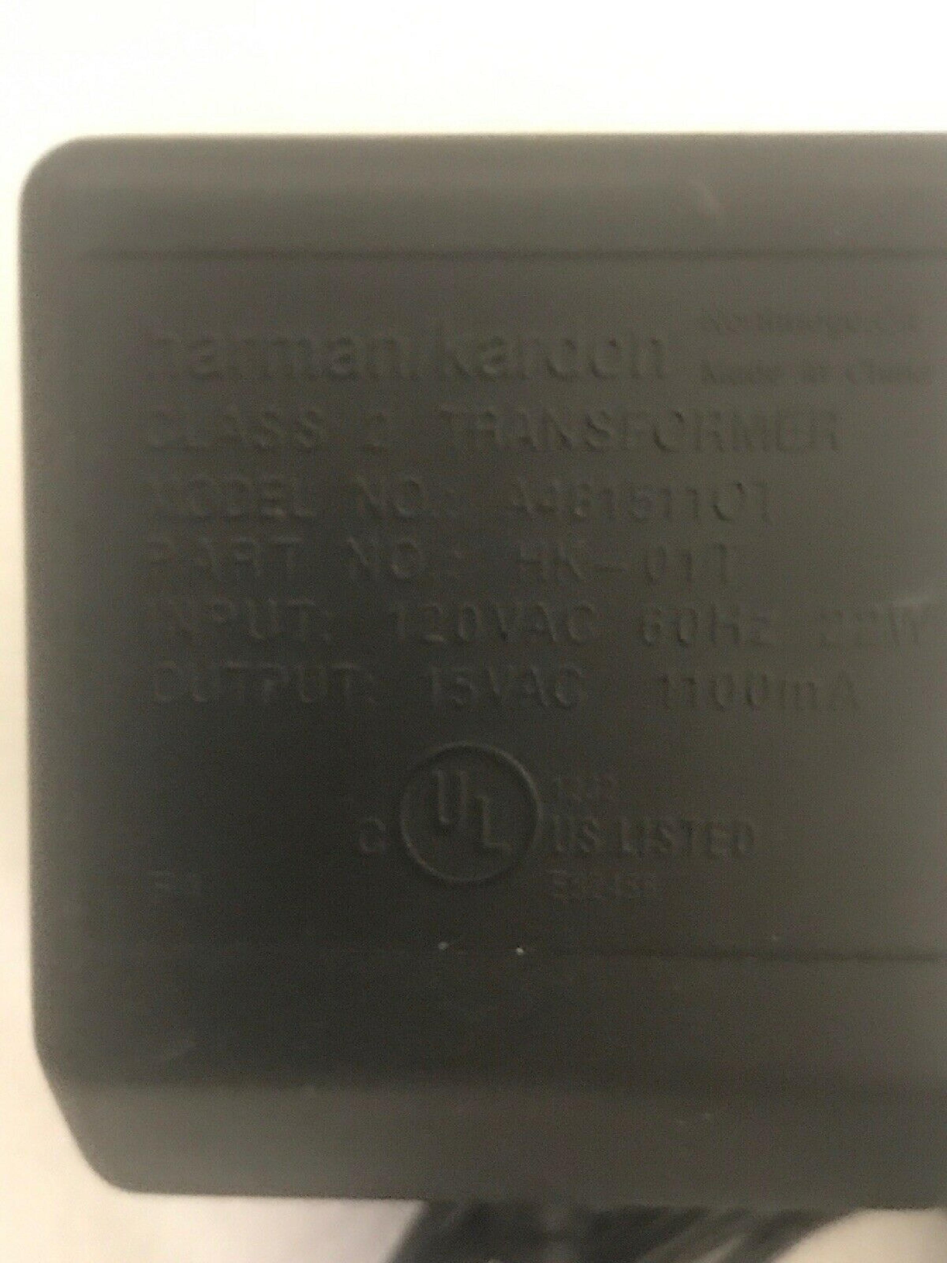 HARMAN KARDON A4815110T AC ADAPTER 15VAC 1.1A OD:5.5MM ID:2MM BARREL CONNECTOR 6FOOT CABLE OUTSIDE POLE:NEGATIVE FOR 06941V