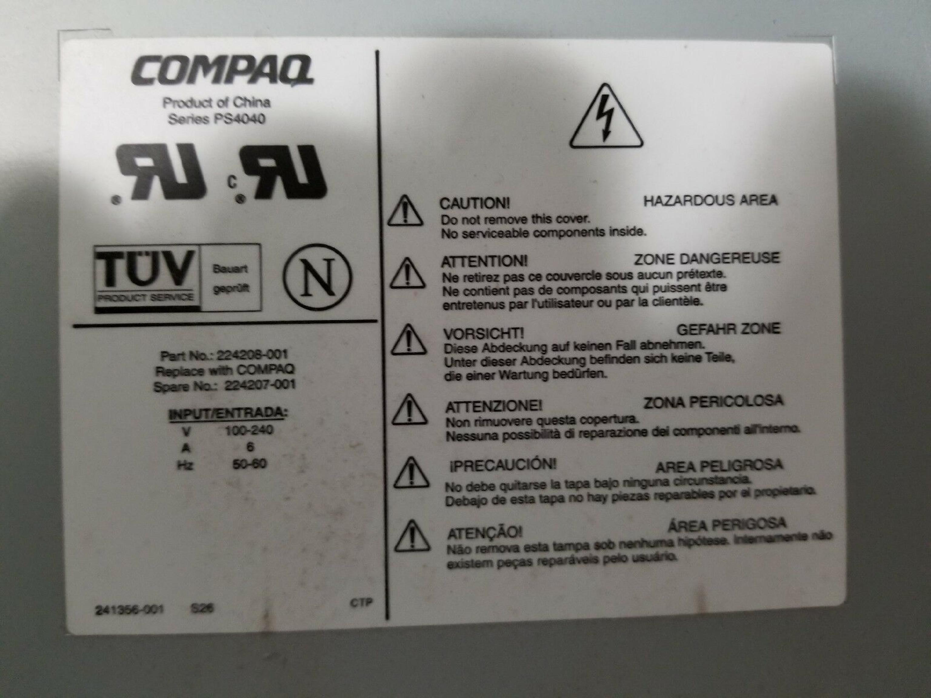 COMPAQ / HEWLETT PACKARD / HP PS4040 350W POWER SUPPLY HOT SWAP