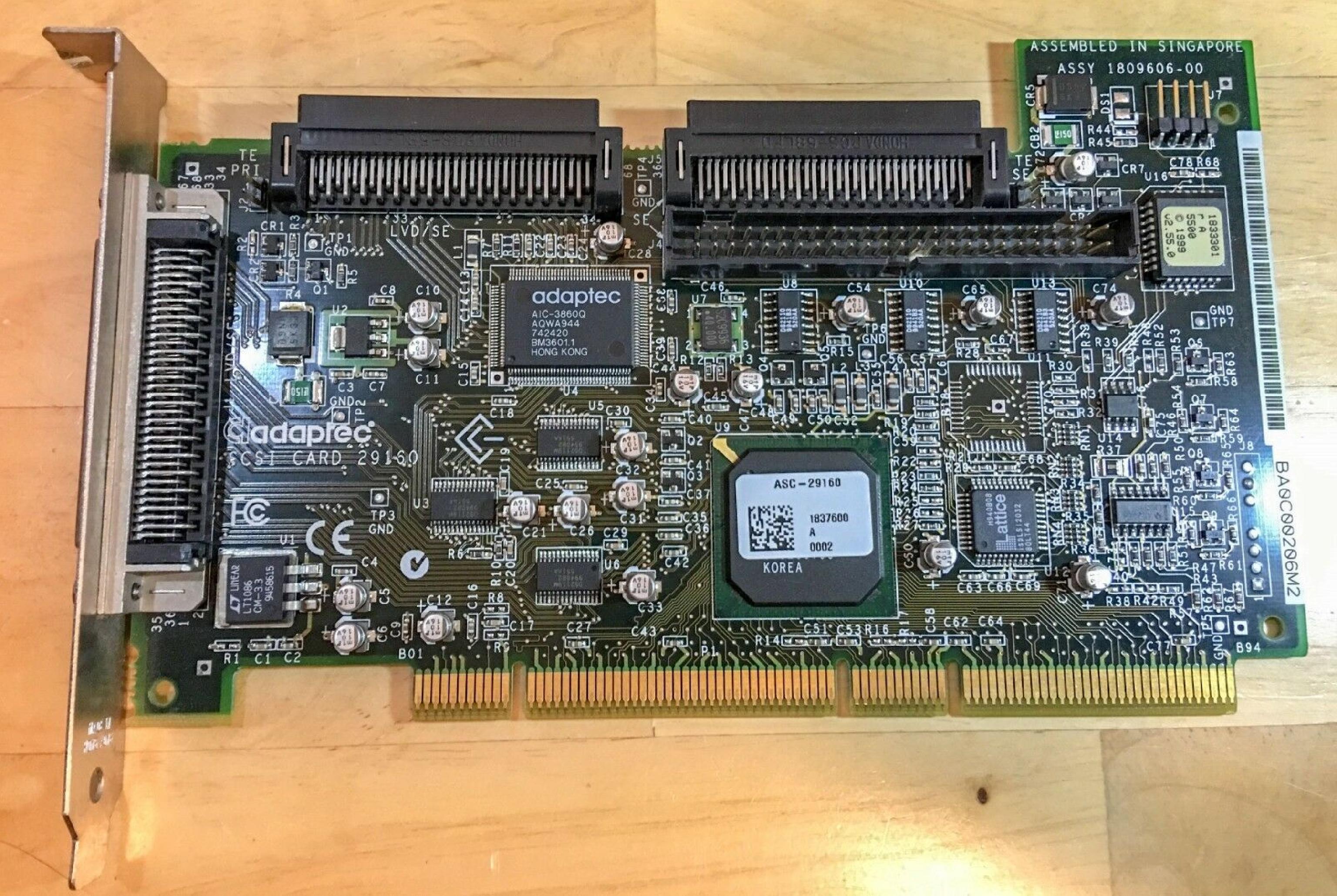 ADAPTEC ASC-29160 PCI SCSI WITH EXTERNAL 68PIN LVD SE, INTERNAL SE 50 PIN IDC