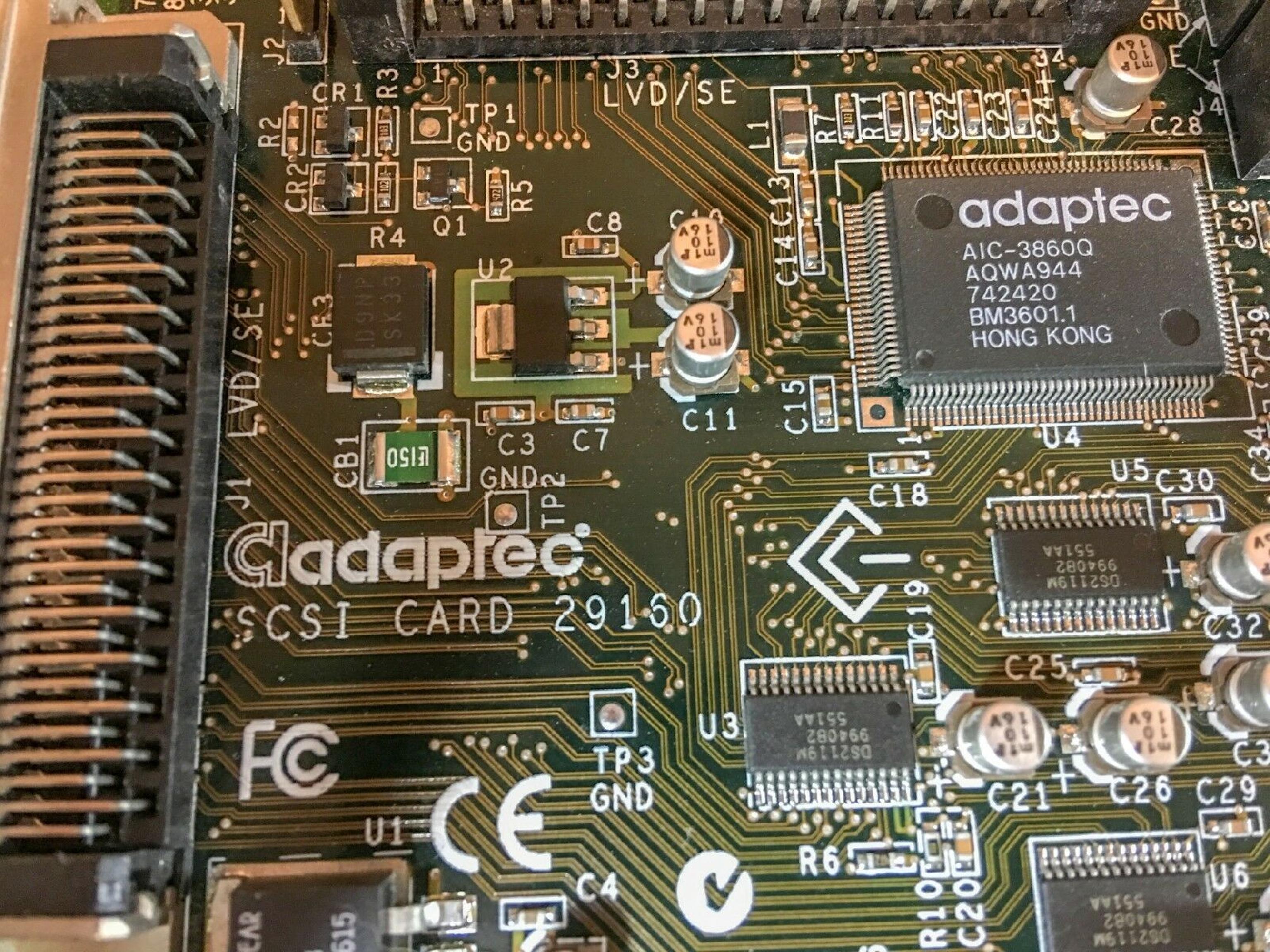 ADAPTEC ASC-29160 PCI SCSI WITH EXTERNAL 68PIN LVD SE, INTERNAL SE 50 PIN IDC