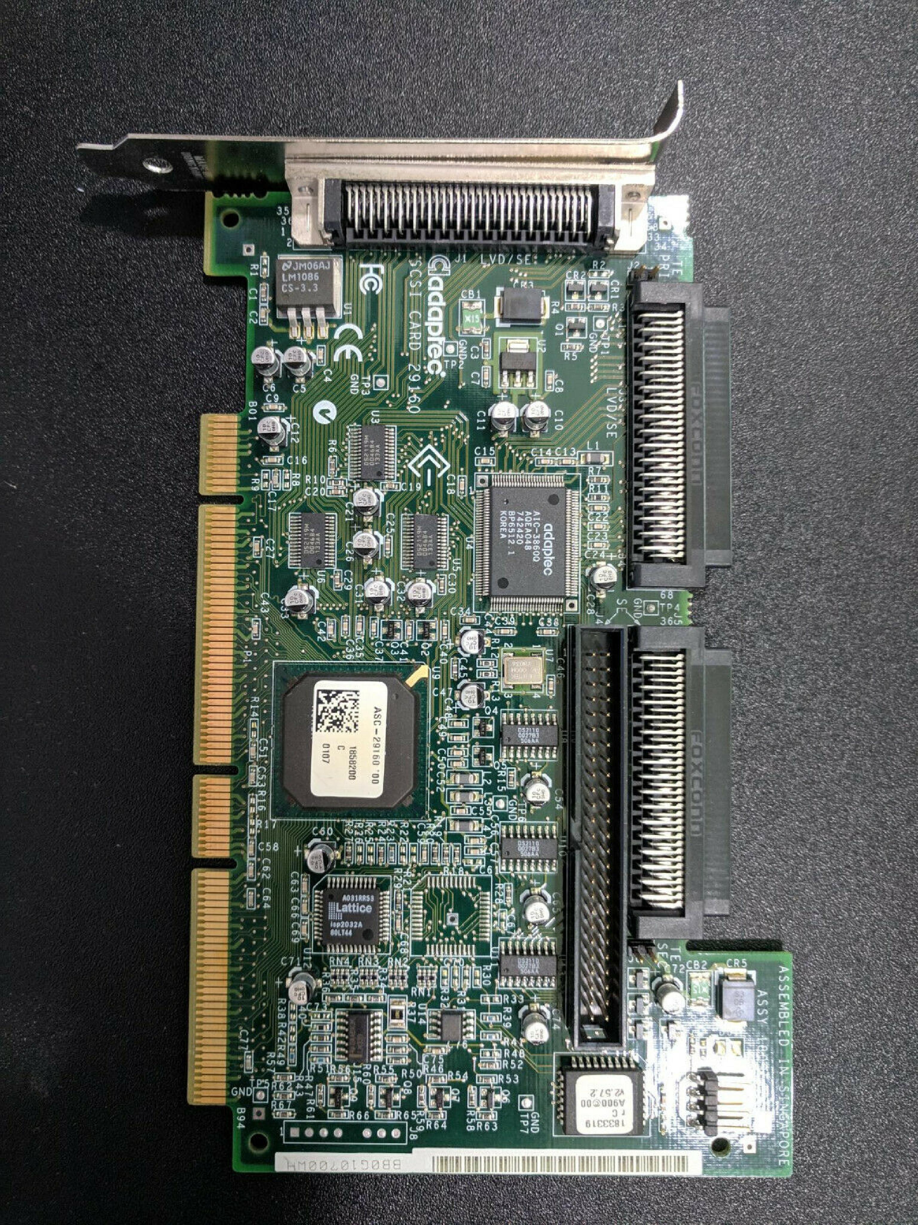 ADAPTEC ASC-29160 PCI SCSI WITH EXTERNAL 68PIN LVD SE, INTERNAL SE 50 PIN IDC