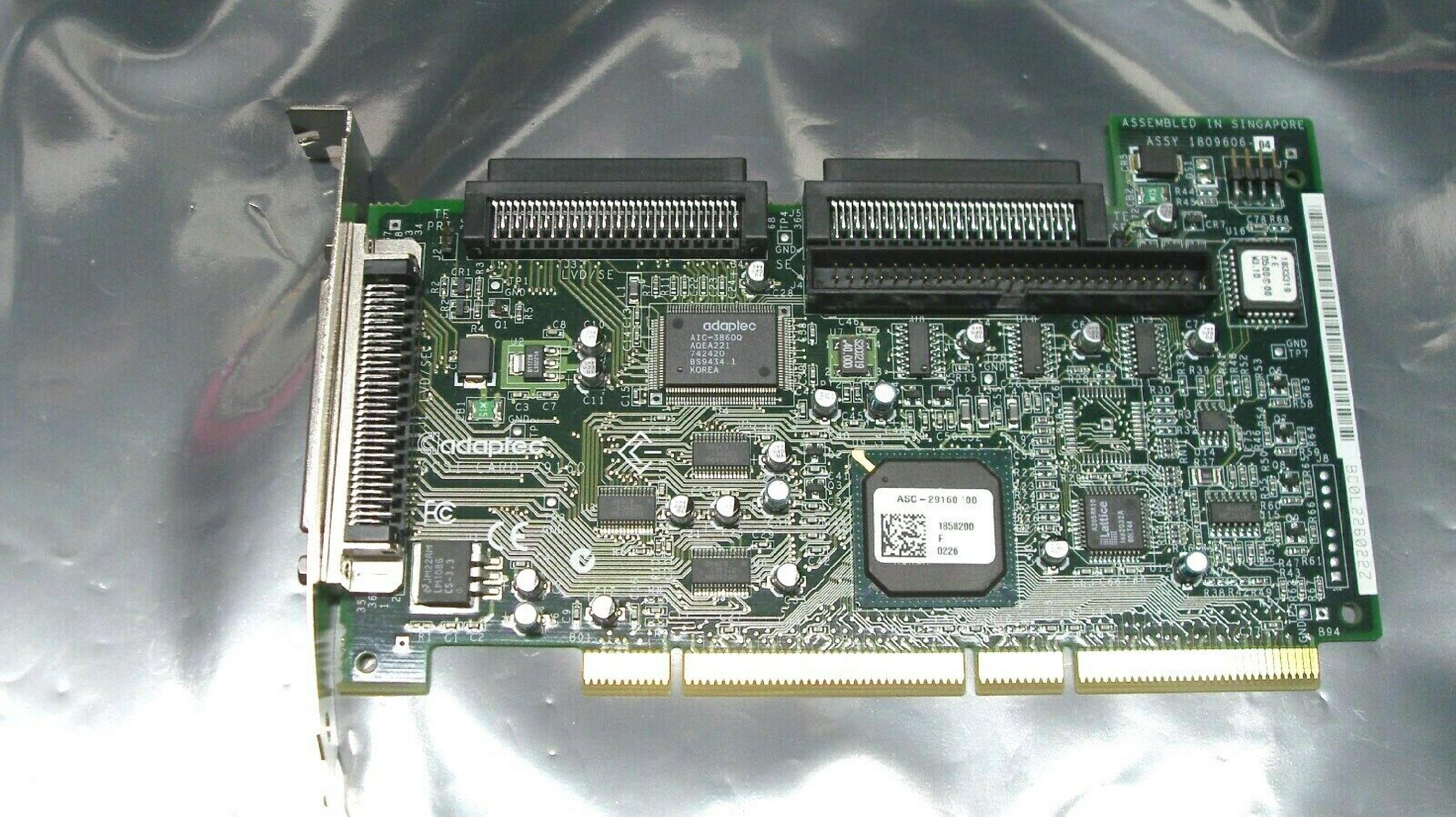 ADAPTEC ASC-29160 PCI SCSI WITH EXTERNAL 68PIN LVD SE, INTERNAL SE 50 PIN IDC