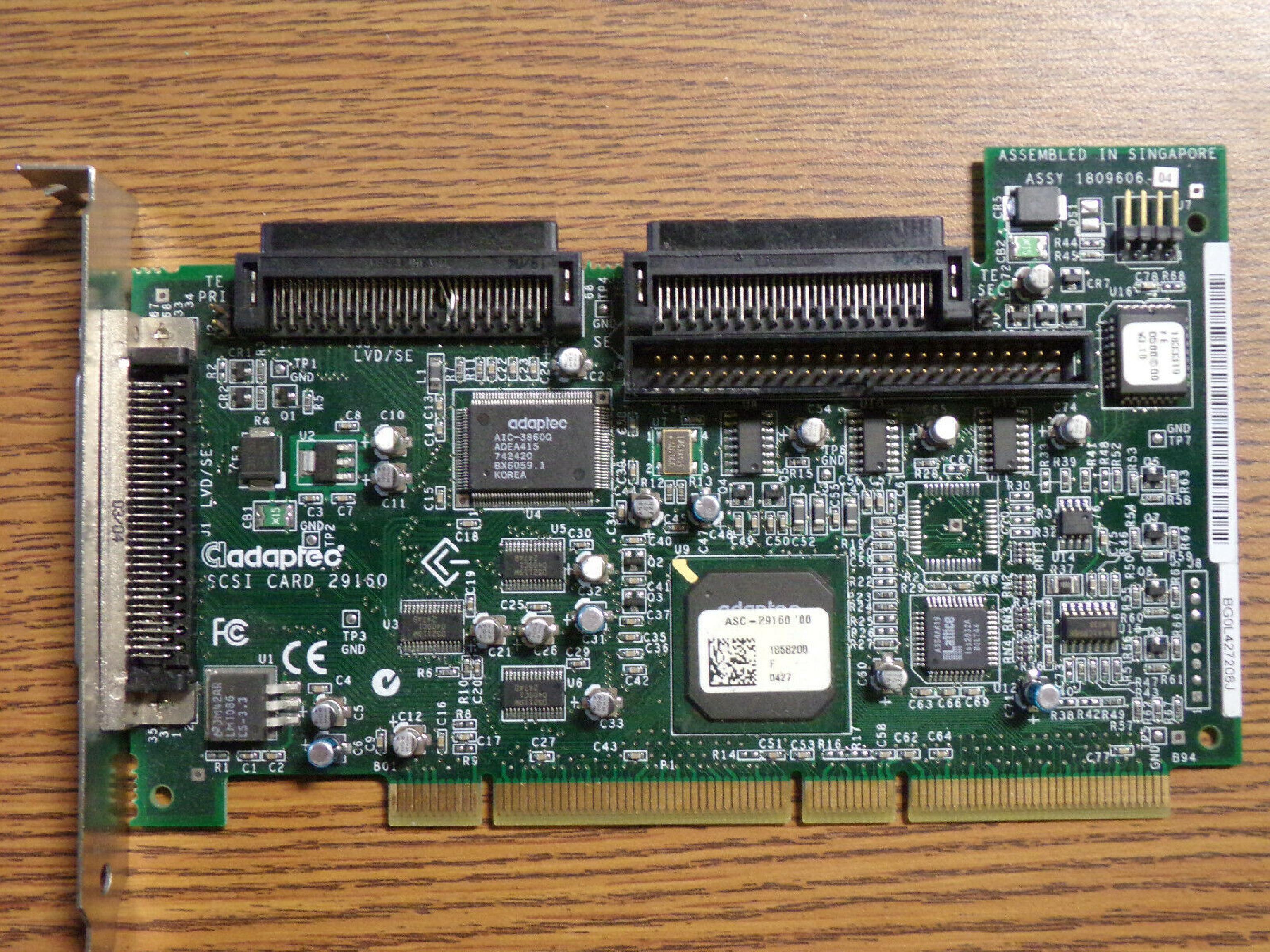 ADAPTEC 1809606-04 PCI SCSI WITH EXTERNAL 68PIN LVD SE, INTERNAL SE 50 PIN IDC