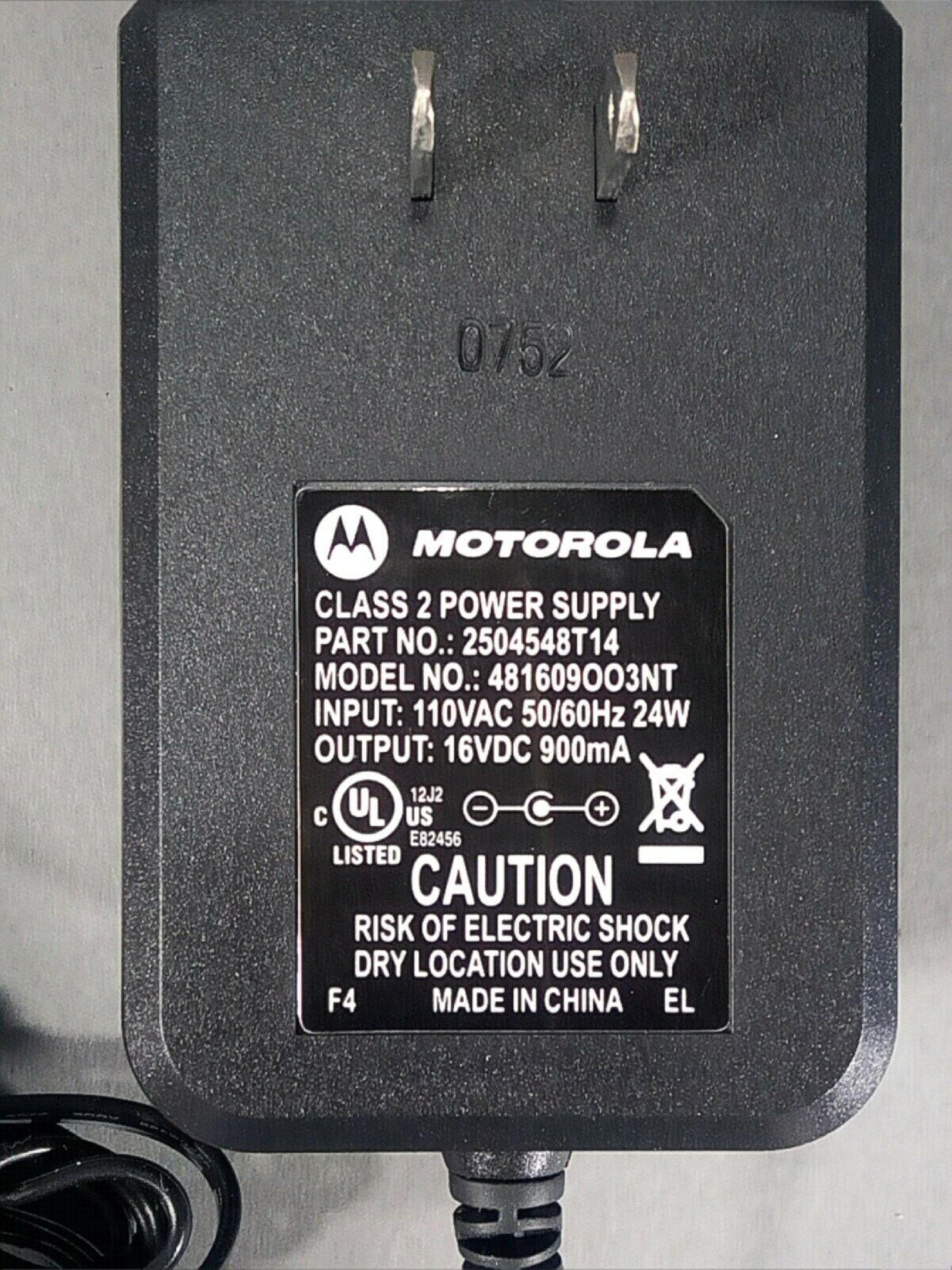 MOTOROLA 2504548T14 16V DC 900MA AC ADAPTER WITH BARREL CONNECTOR