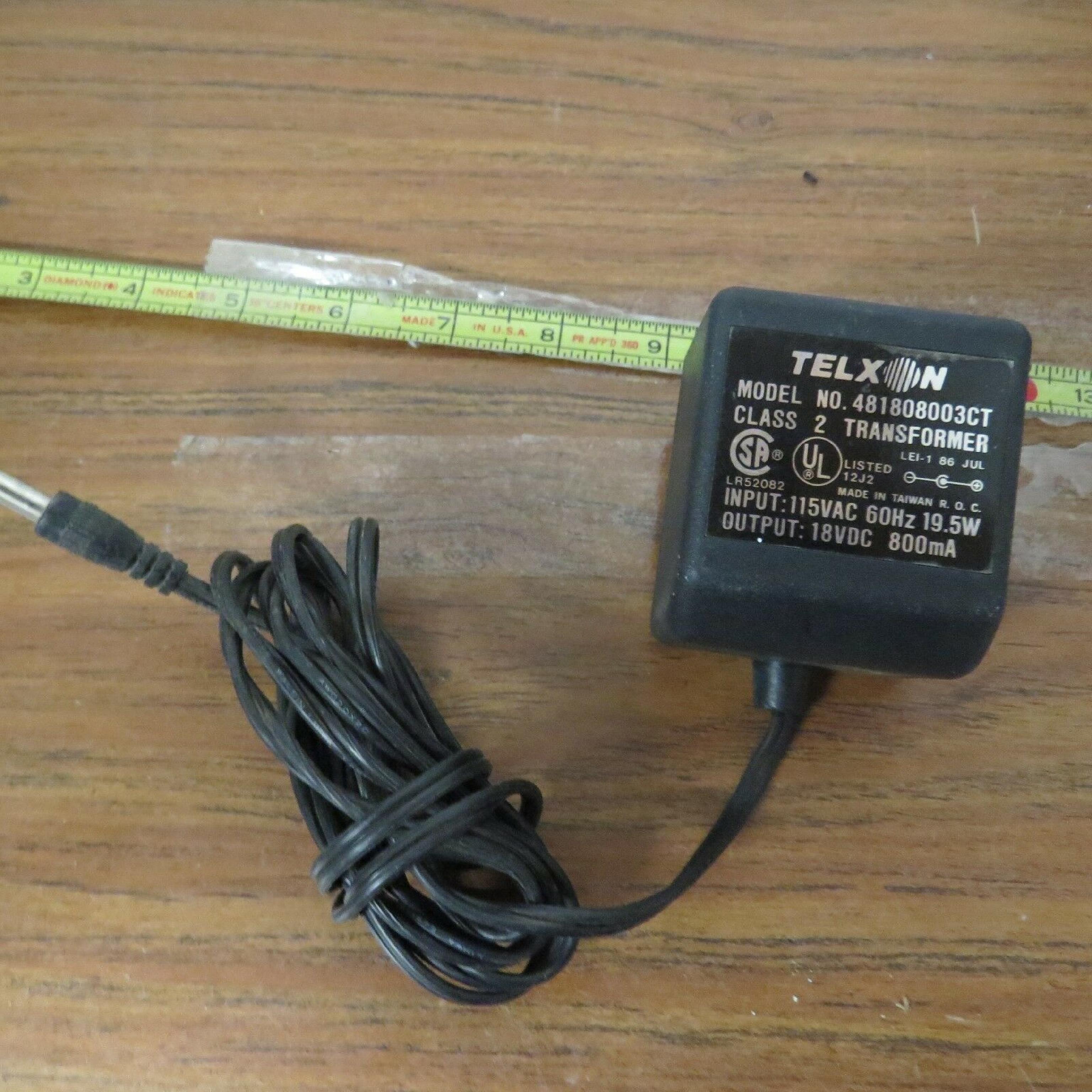 TELXON 481808003CT 18V DC 800MA AC ADAPTER WITH BARREL CONNECTOR