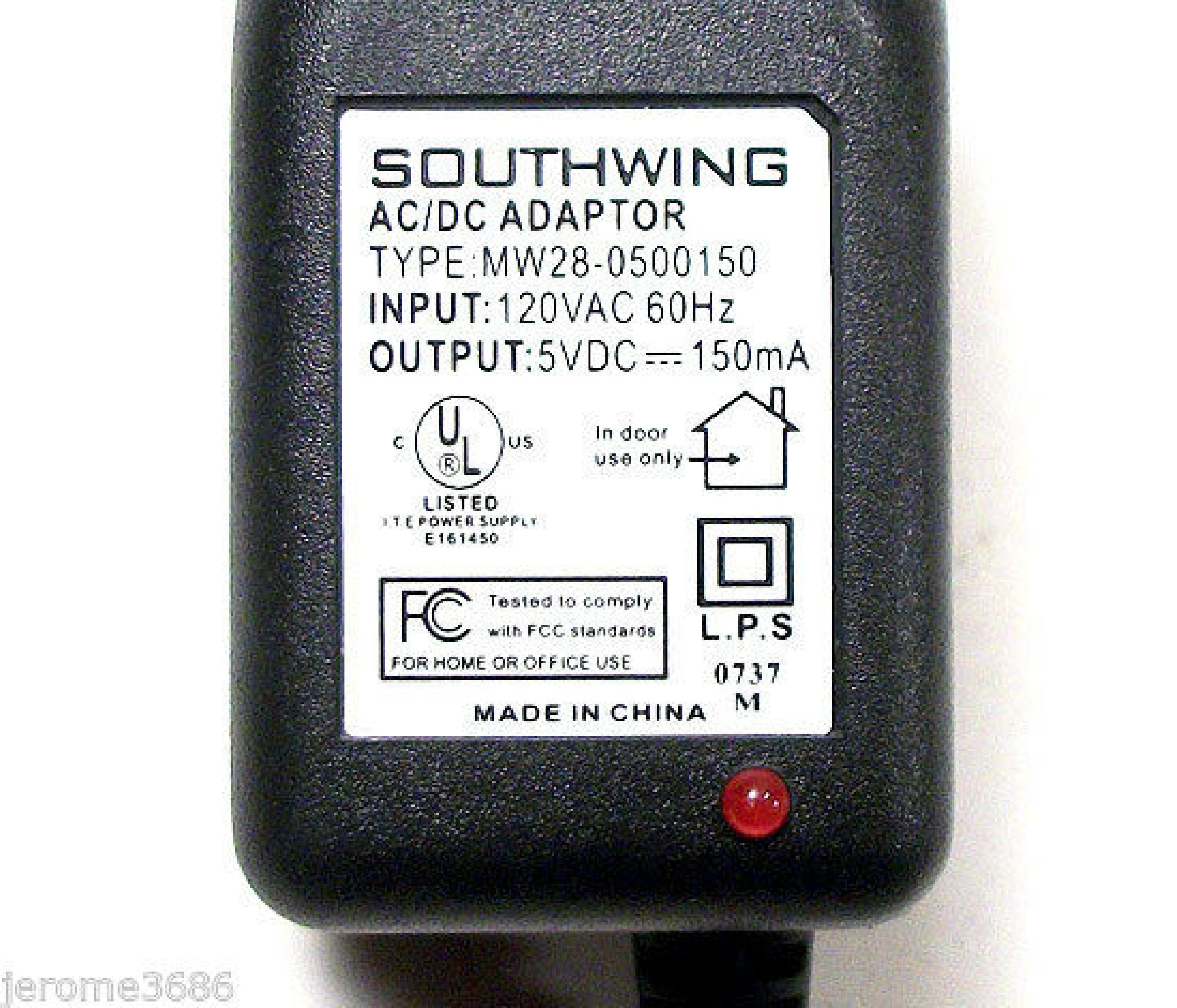 SOUTHWING MW28-0500150 5V DC 150MA AC ADAPTER WITH CONNECTOR