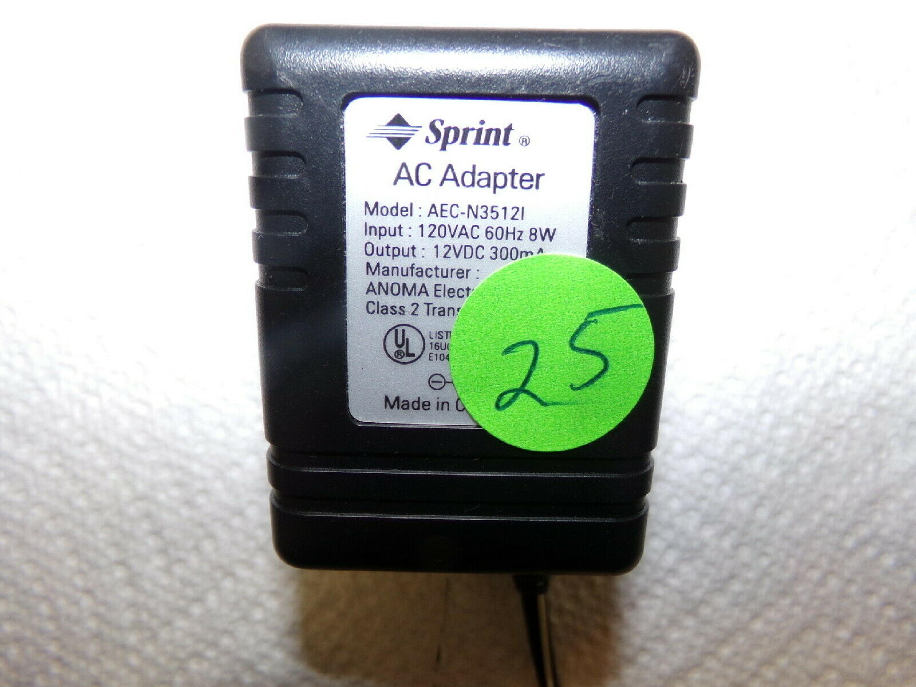 SPRINT AEC-N3512I 12V DC 300MA AC ADAPTER WITH BARREL CONNECTOR