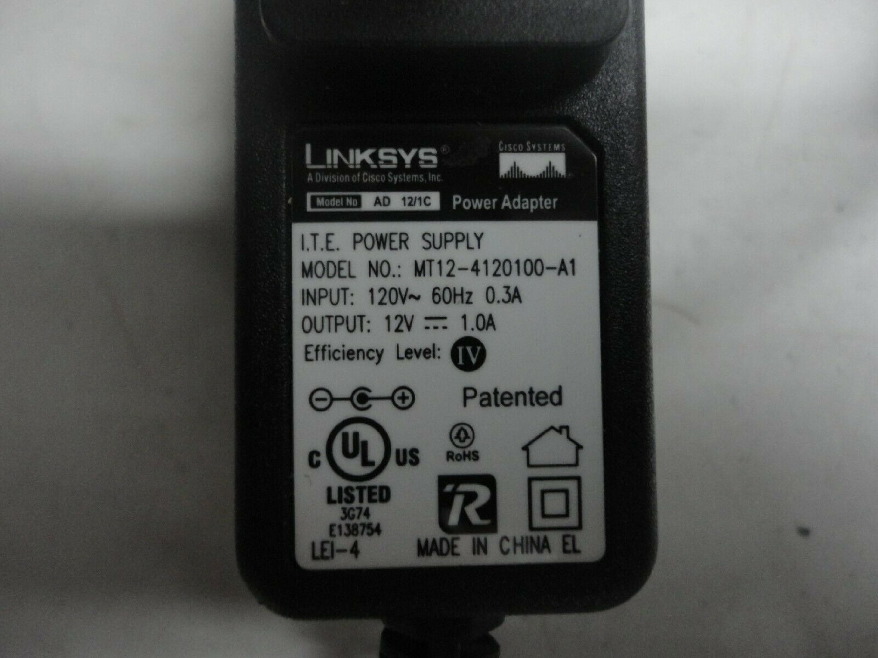 LINKSYS AD 12/1C 12V DC 1000MA AC ADAPTER WITH BARREL CONNECTOR