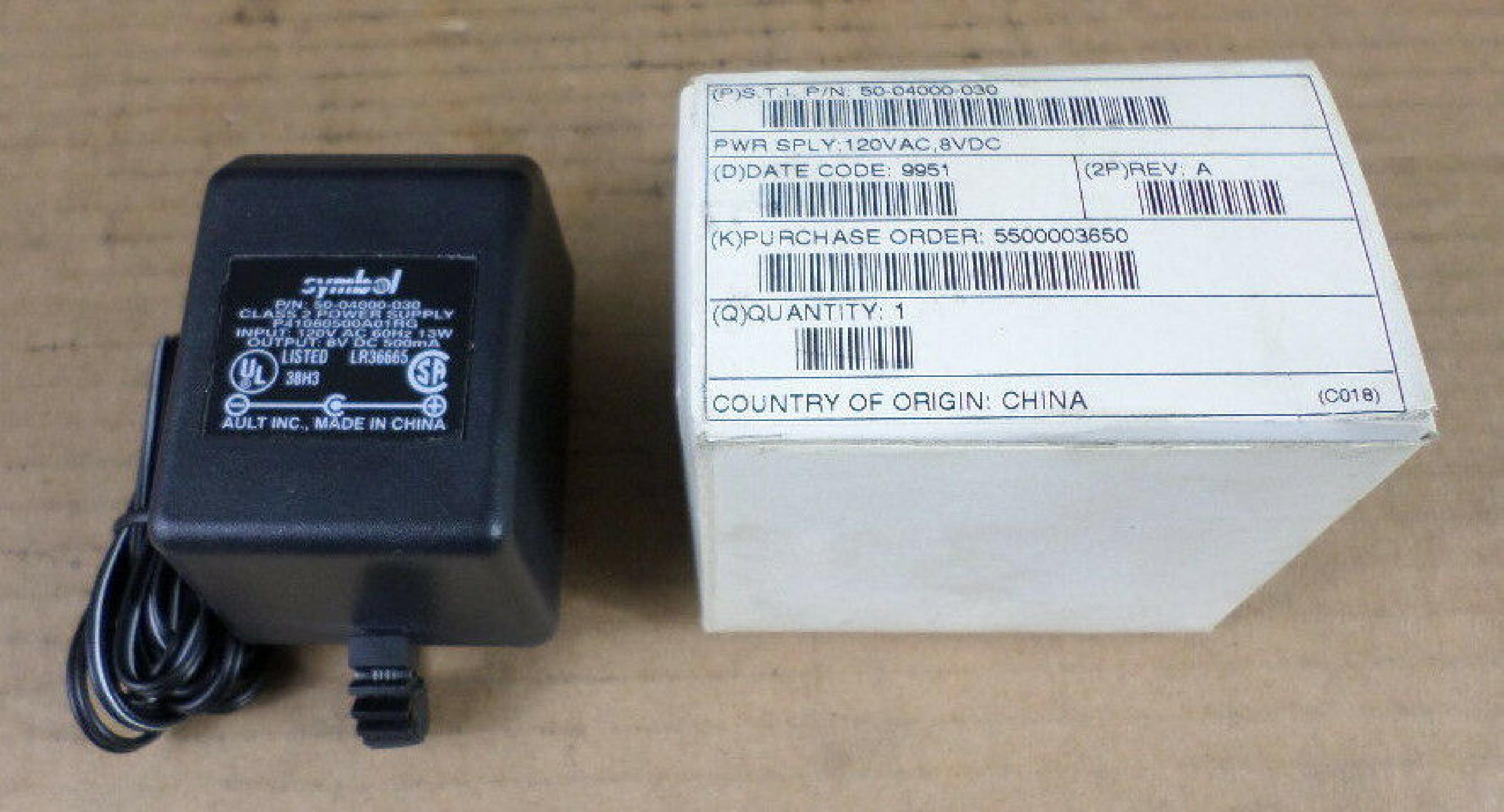 SYMBOL 50-04000-030 8V DC 0.5A AC ADAPTER WITH BARREL CONNECTOR