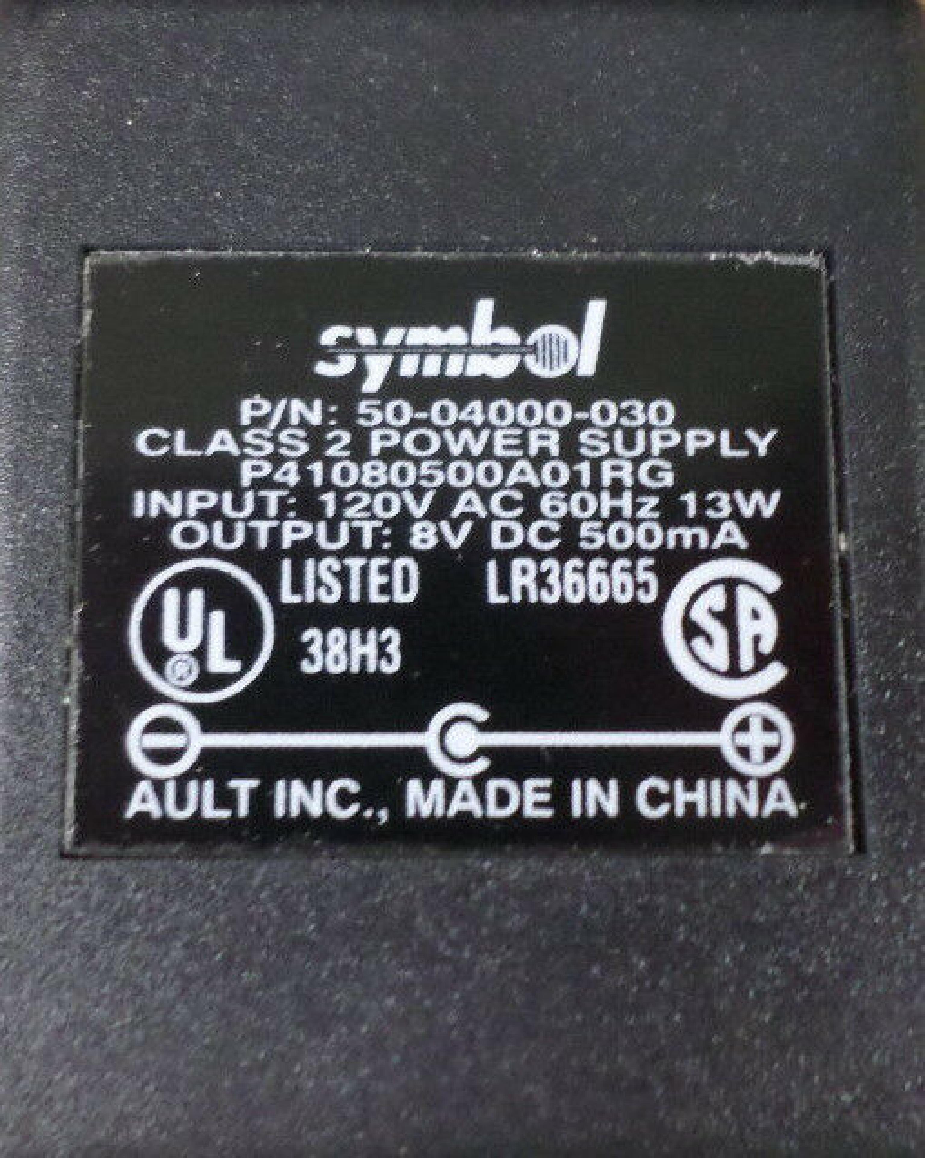 SYMBOL 50-04000-030 8V DC 0.5A AC ADAPTER WITH BARREL CONNECTOR