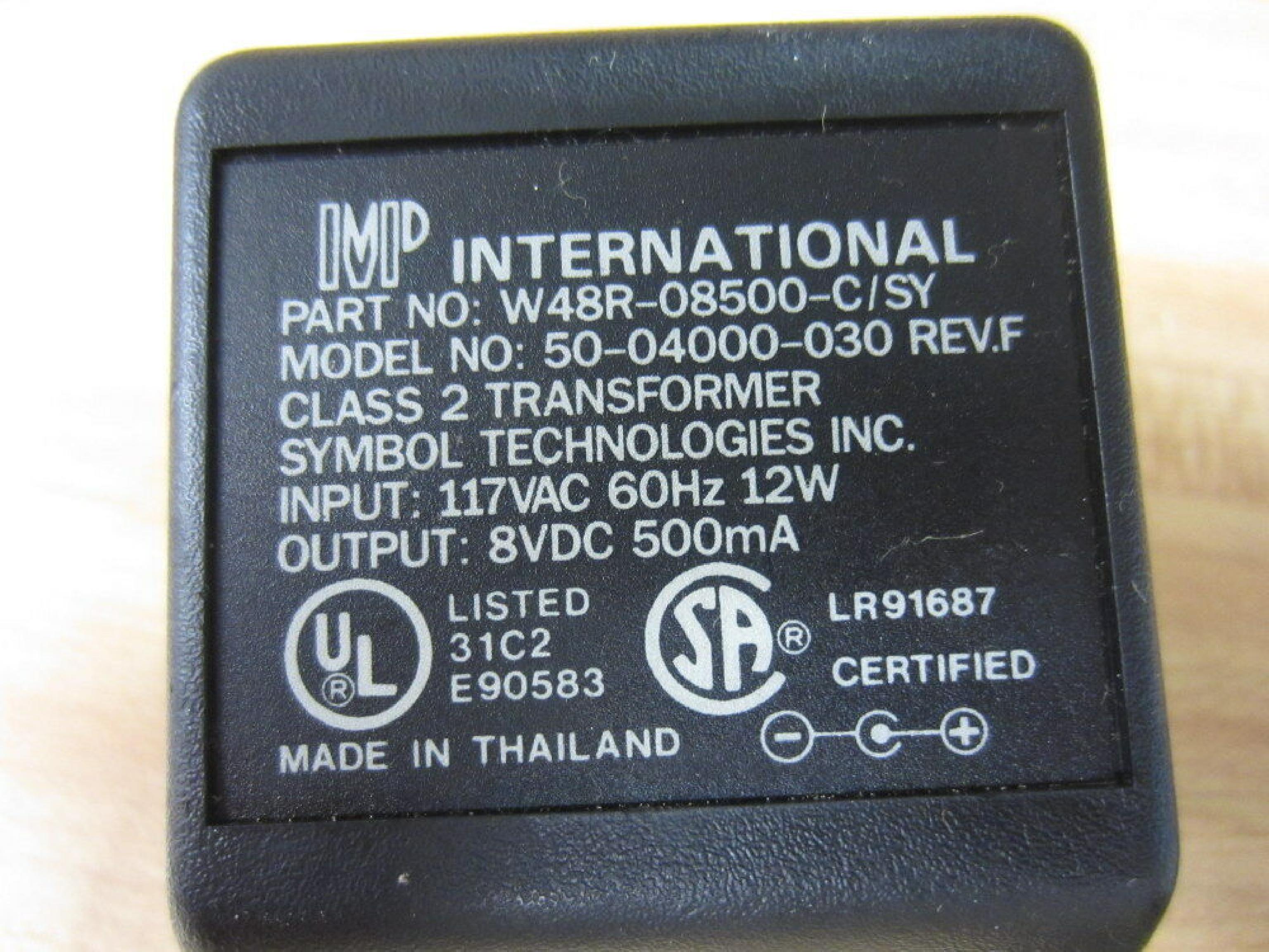 SYMBOL 50-04000-030 8V DC 0.5A AC ADAPTER WITH BARREL CONNECTOR