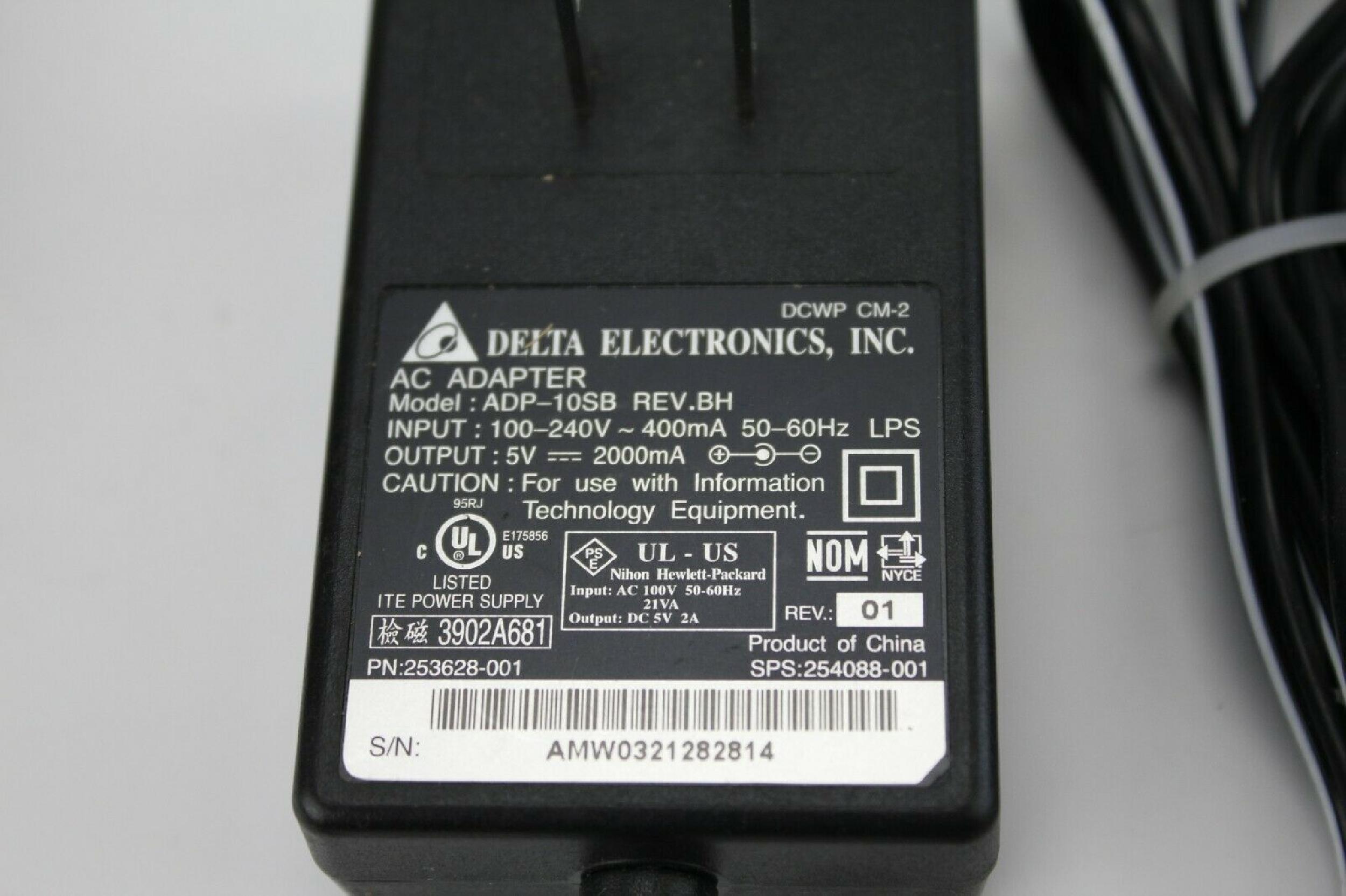DELTA ELECTRONICS INC ADP-10SB 5V DC 2000MA AC ADAPTER WITH BARREL CONNECTOR 2A