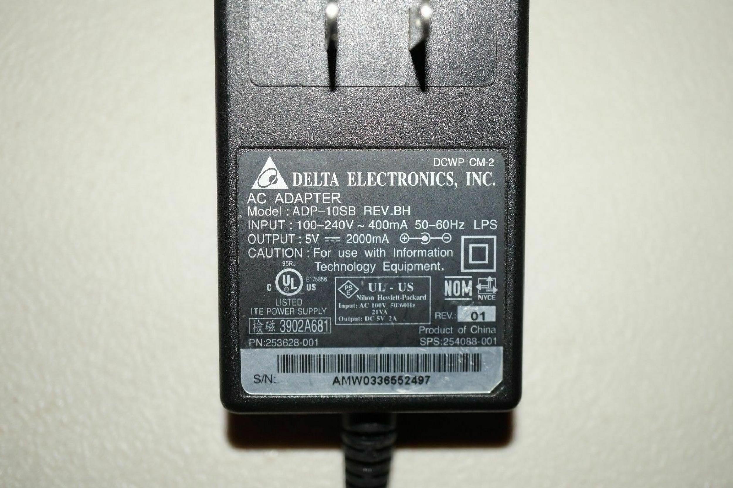 DELTA ELECTRONICS INC ADP-10SB 5V DC 2000MA AC ADAPTER WITH BARREL CONNECTOR 2A